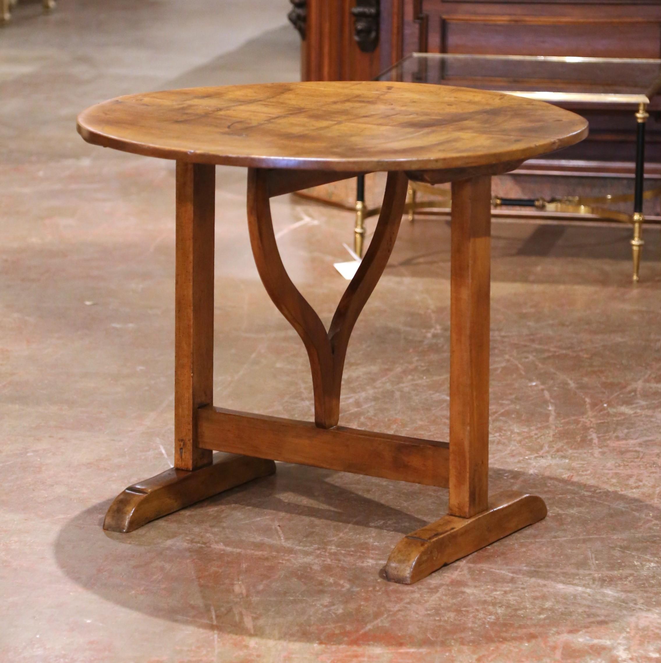 Mid-19th Century French Walnut Wine Tasting Table with Lyre-Form Stretcher For Sale 1