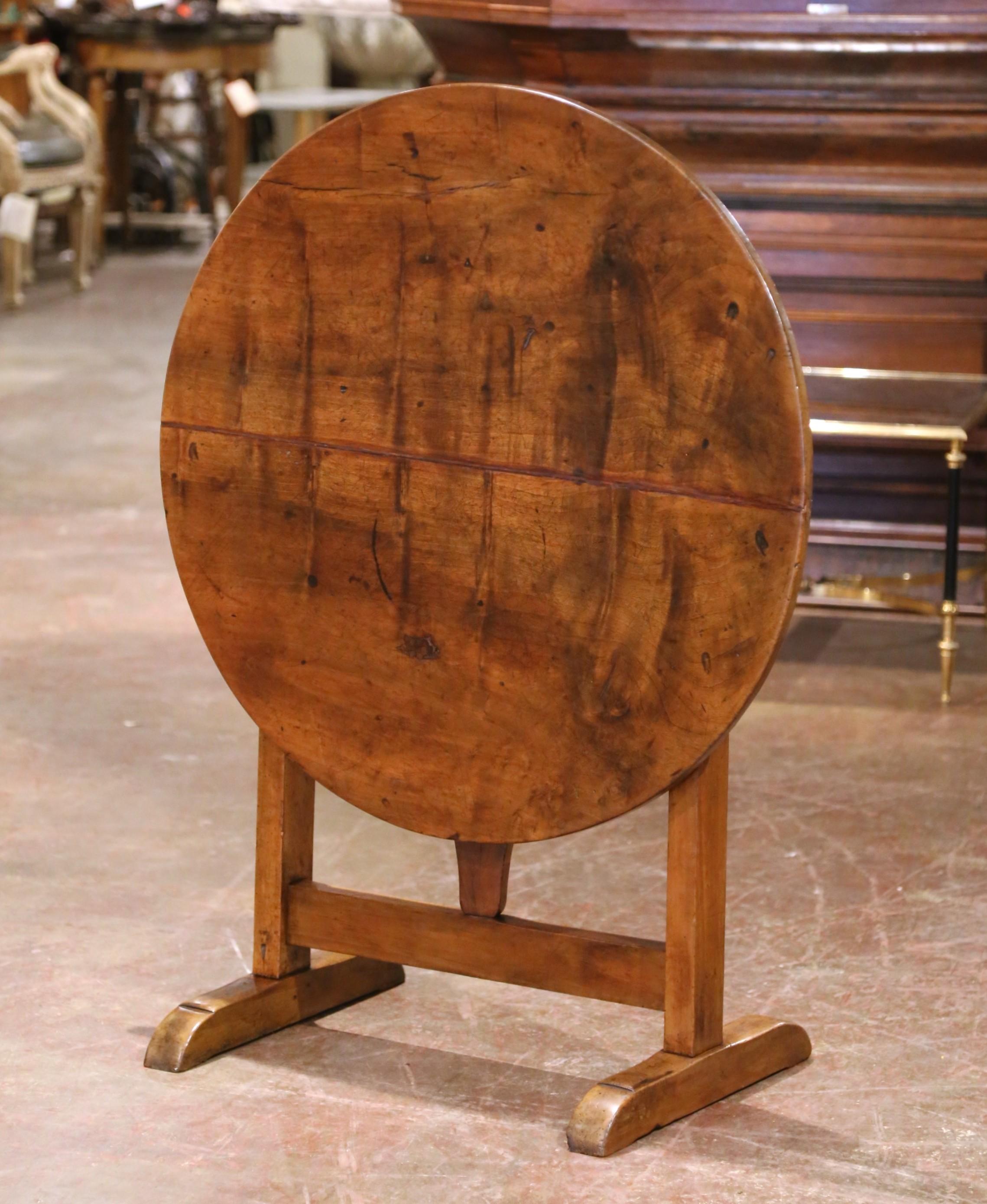 Mid-19th Century French Walnut Wine Tasting Table with Lyre-Form Stretcher For Sale 2
