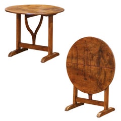 Antique Mid-19th Century French Walnut Wine Tasting Table with Lyre-Form Stretcher