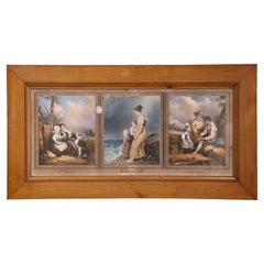 Französische Aquarellbilder unter Glas in Kiefernholzrahmen, Mitte des 19. Jahrhunderts