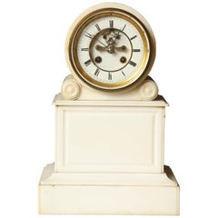 Mid-19th Century French, White Marble Clock with Visible Escapement