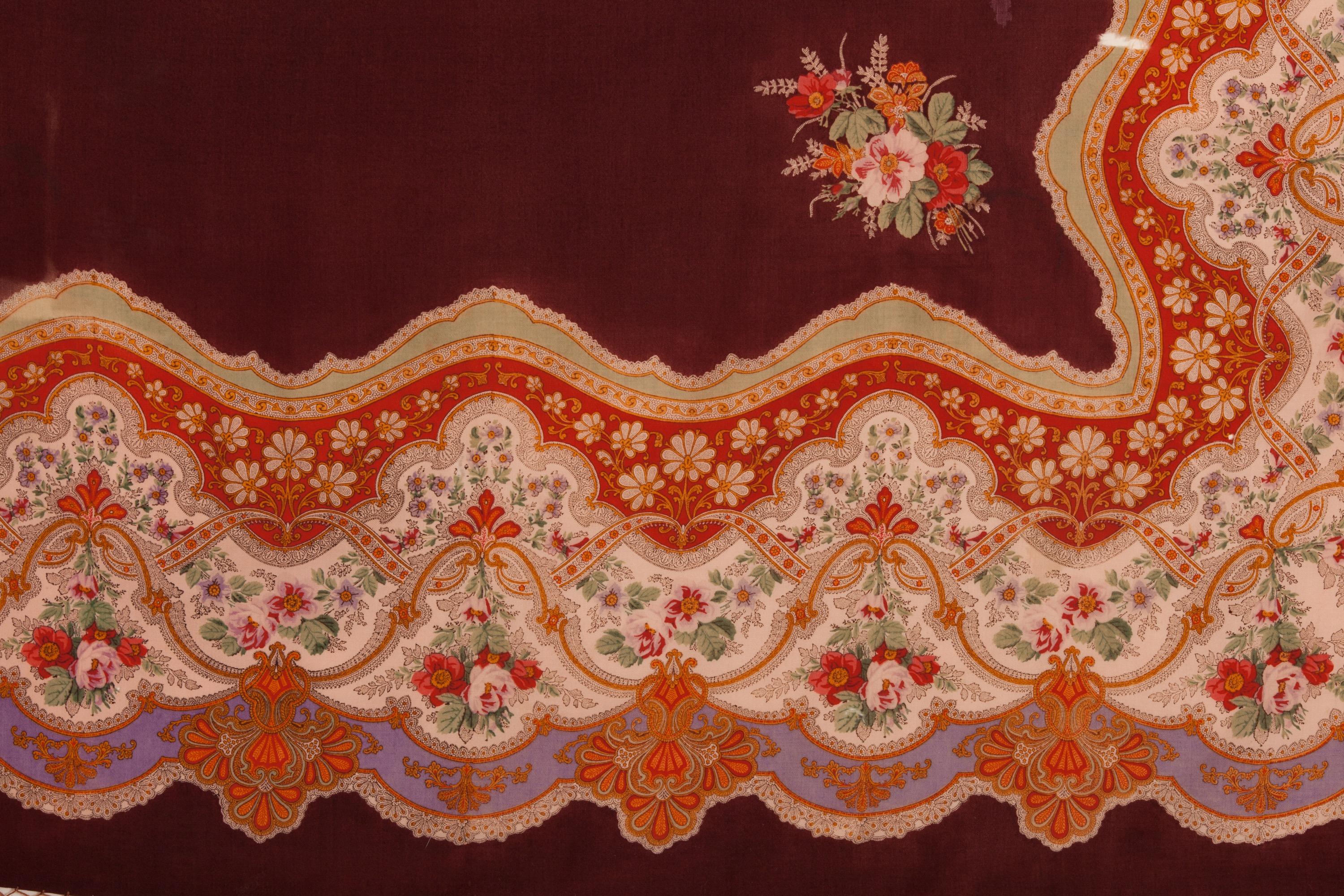 Baroque Mid-19th Century French Wool Floral Shawl For Sale