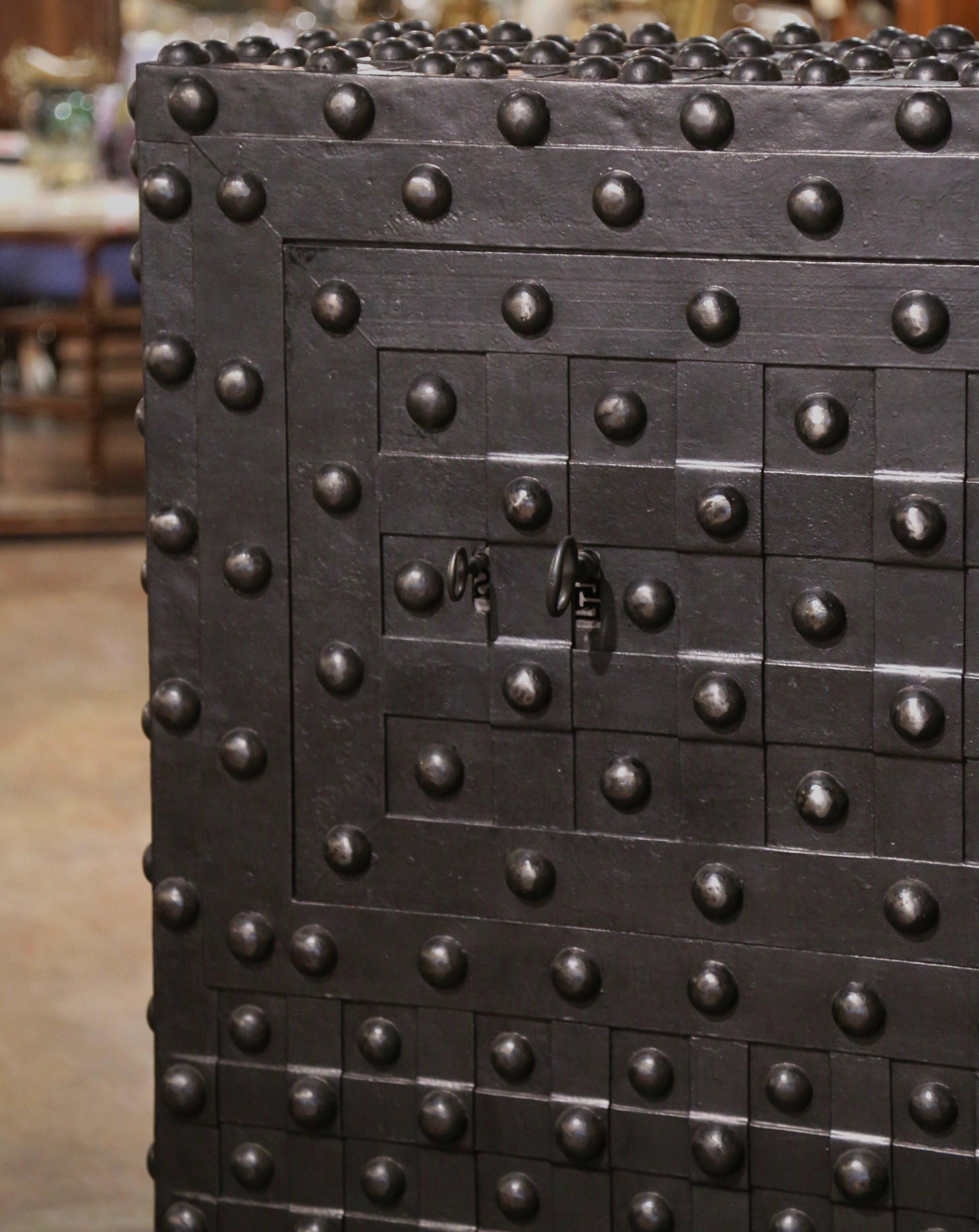 Gothic Mid-19th Century French Wrought Iron Hobnail Studded Safe by Magaud De Charf