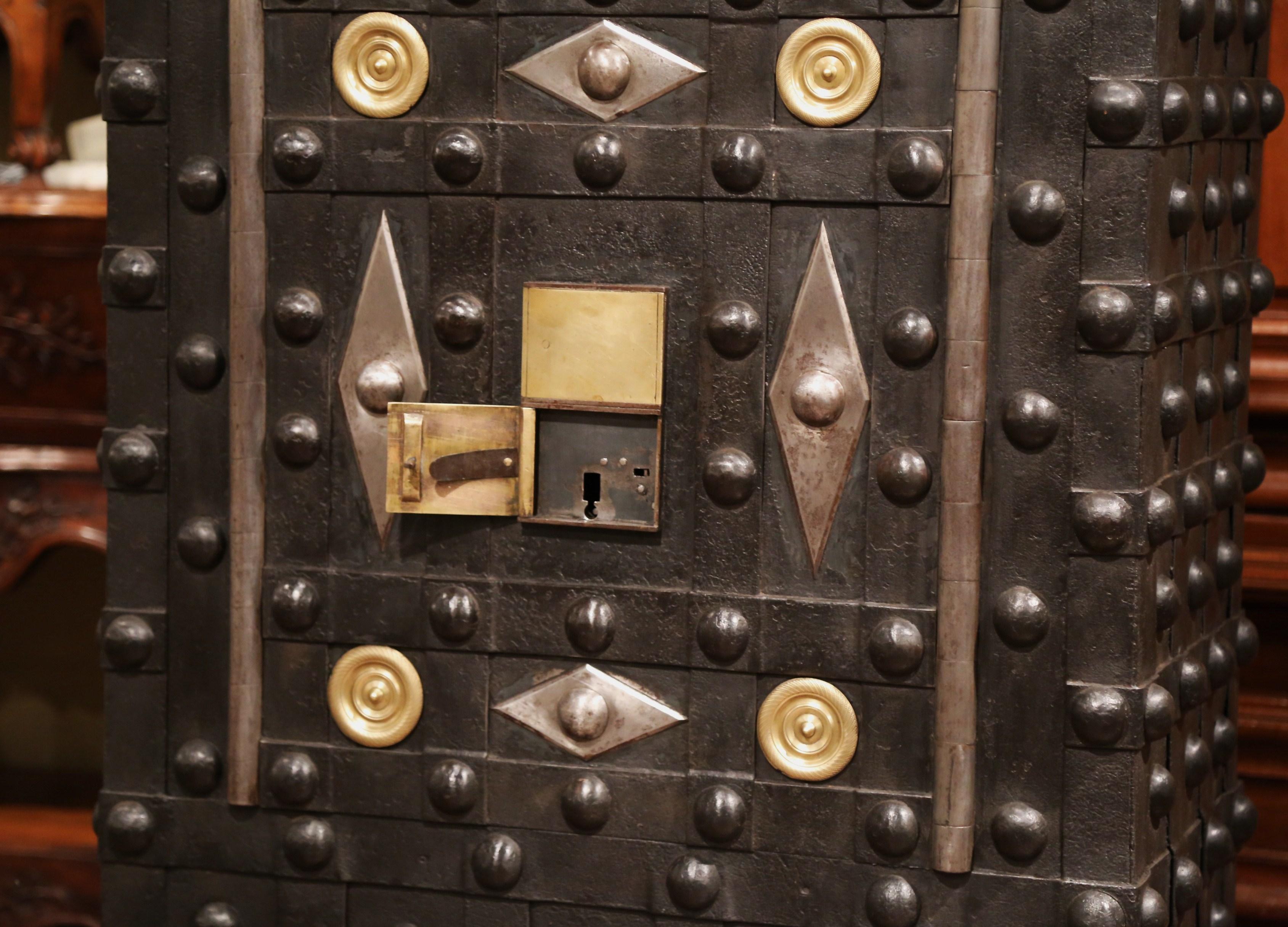 Patinated Mid-19th Century French Wrought Iron Hobnail Studded Safe by Magaud De Charf
