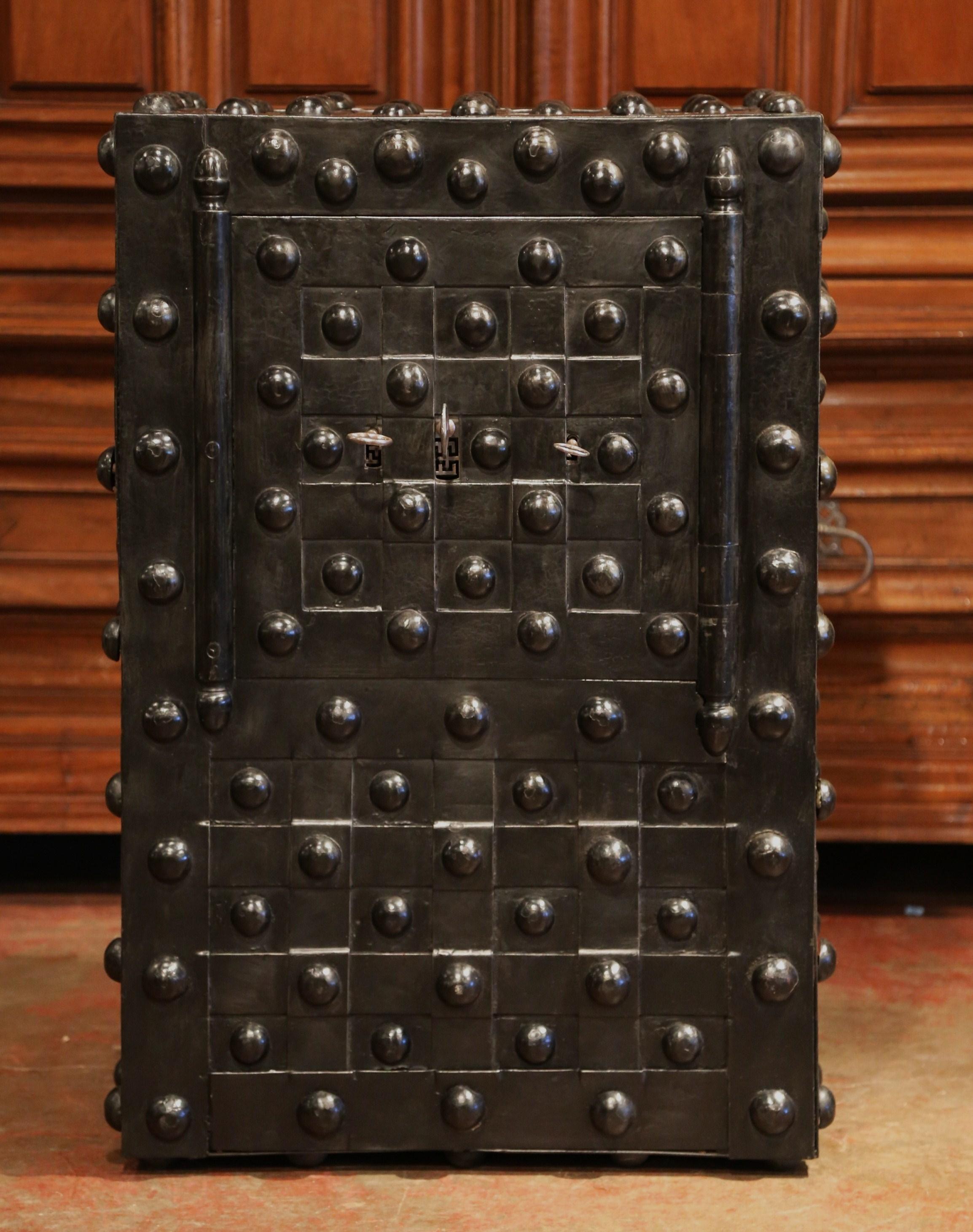 Gothic Mid-19th Century French Wrought Iron Hobnail Studded Safe by Magaud De Charf