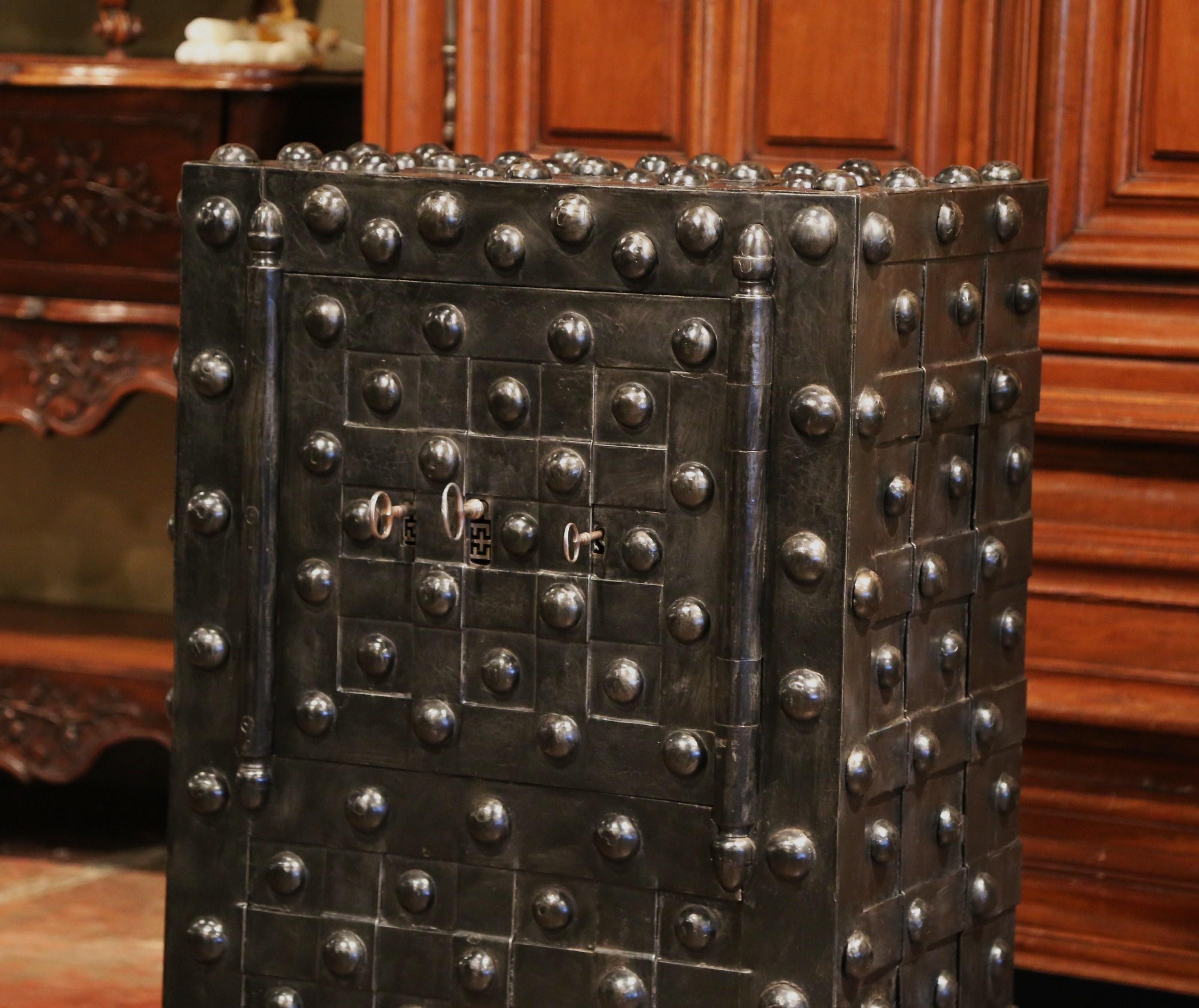 Patinated Mid-19th Century French Wrought Iron Hobnail Studded Safe by Magaud De Charf