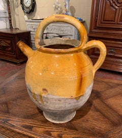 Mid-19th Century French Yellow Glazed Pottery Olive Oil Pitcher from Provence