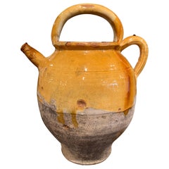 Mid-19th Century French Yellow Glazed Pottery Olive Oil Pitcher from Provence