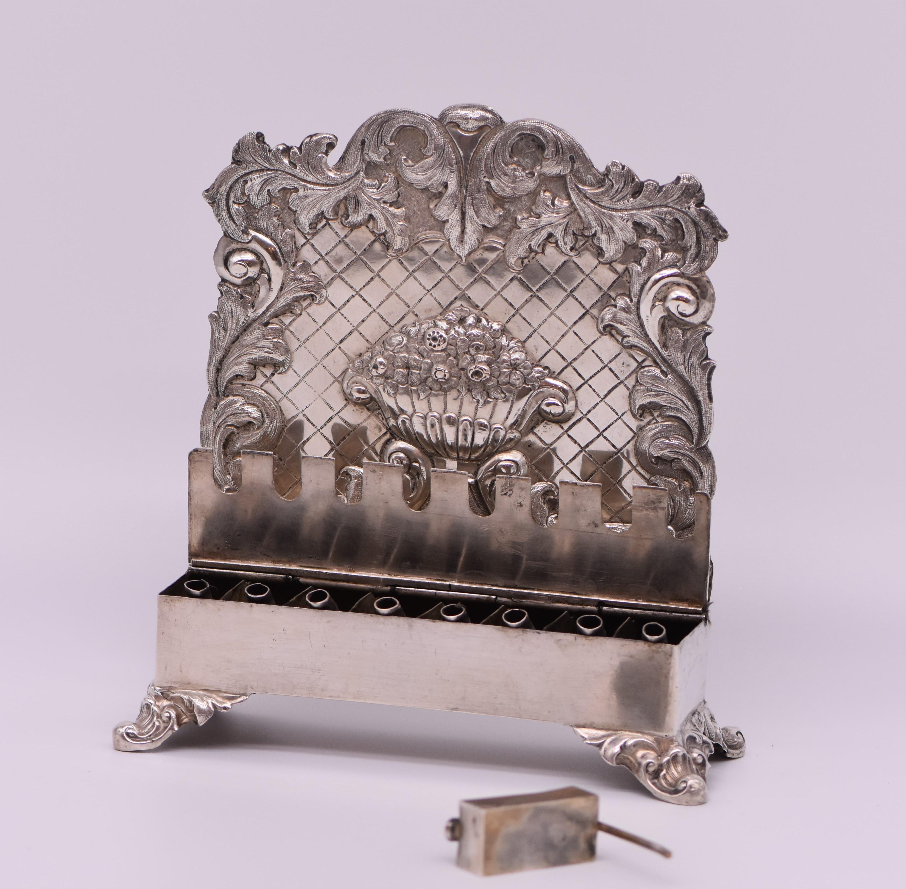 Hand-Crafted Mid-19th Century German Silver Hanukkah Lamp For Sale