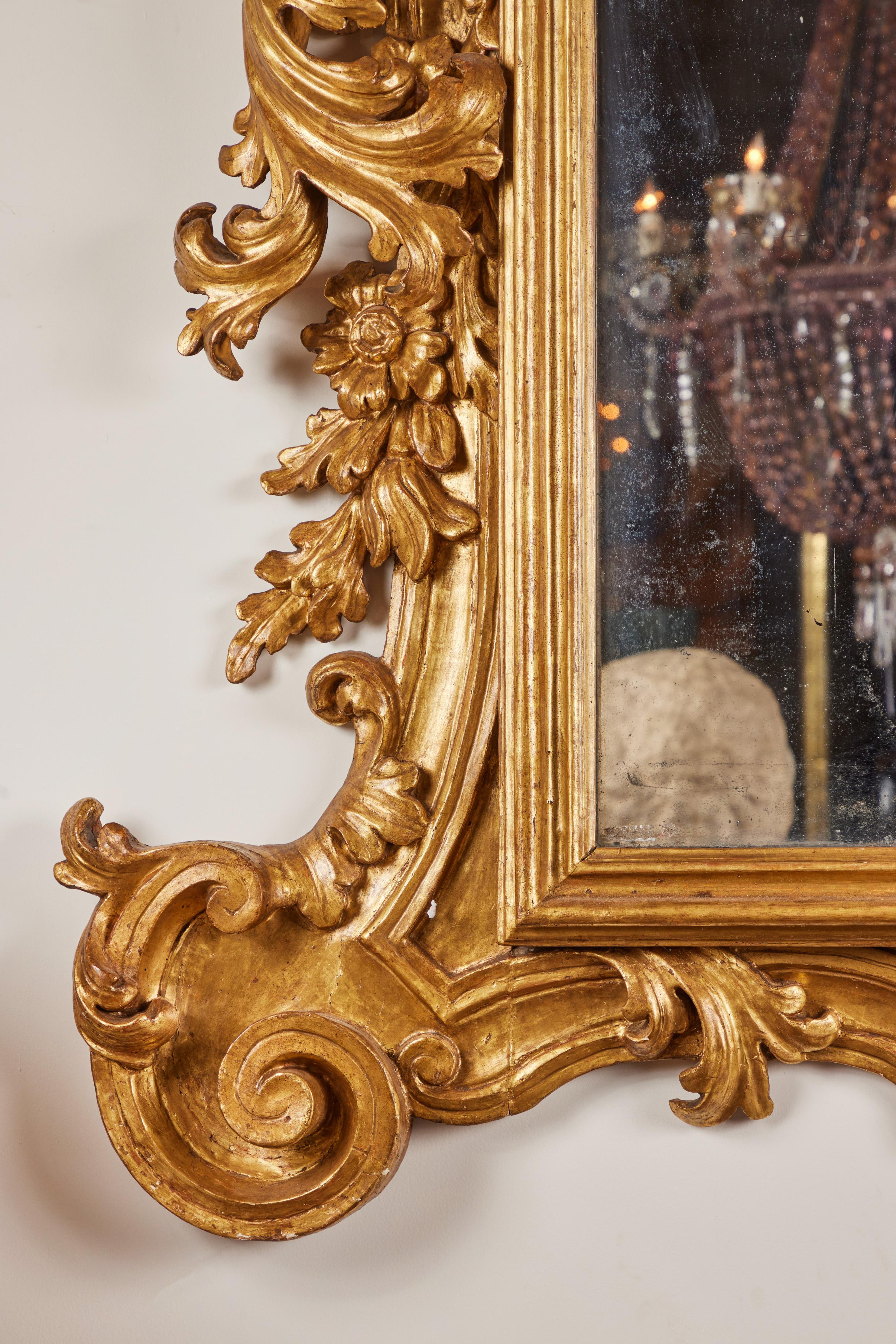 Hand-Carved Mid-19th Century, Gilded Venetian Mirror For Sale