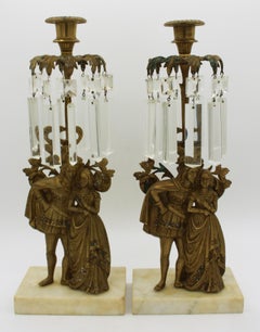 Mid 19th Century Gilt Bronze Girandoles on Marble Bases