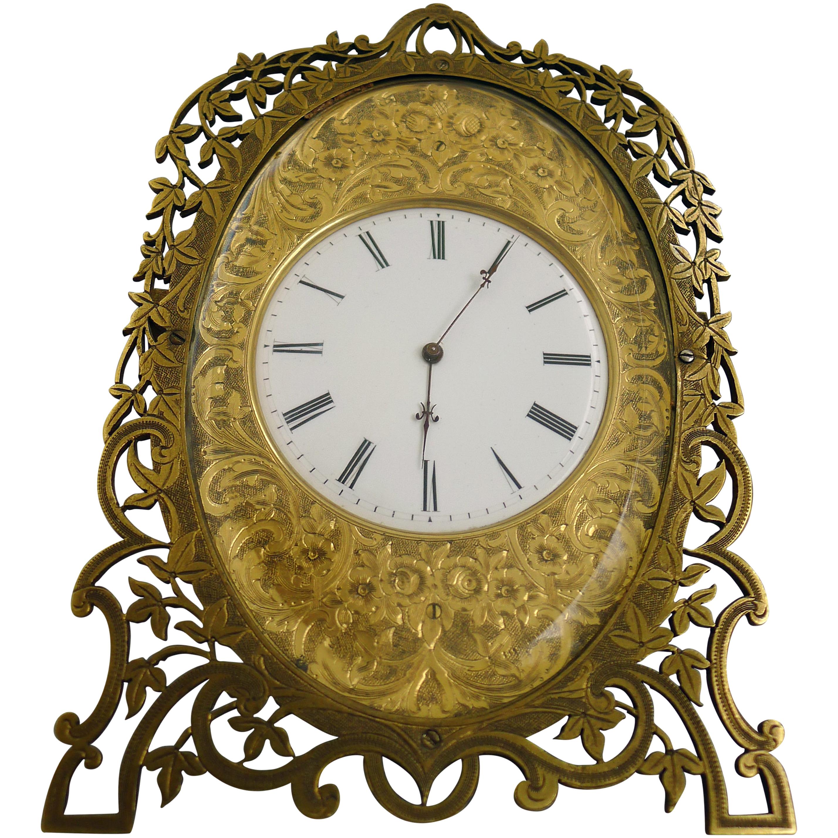Horloge structurée en bronze doré du milieu du XIXe siècle dans le style de Cole