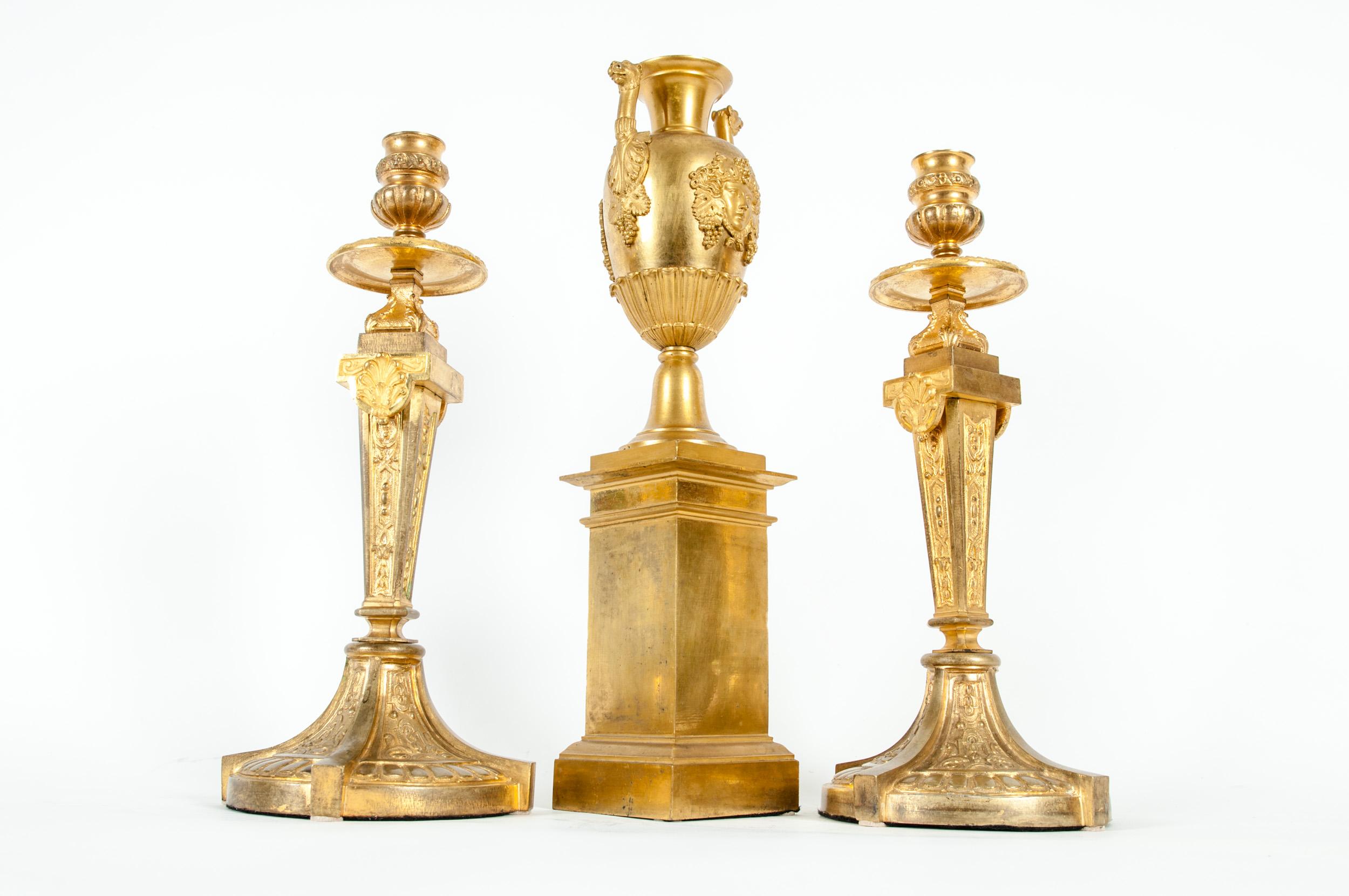 Mid-19th Century Gilt Bronze Three Piece Garniture Set 3
