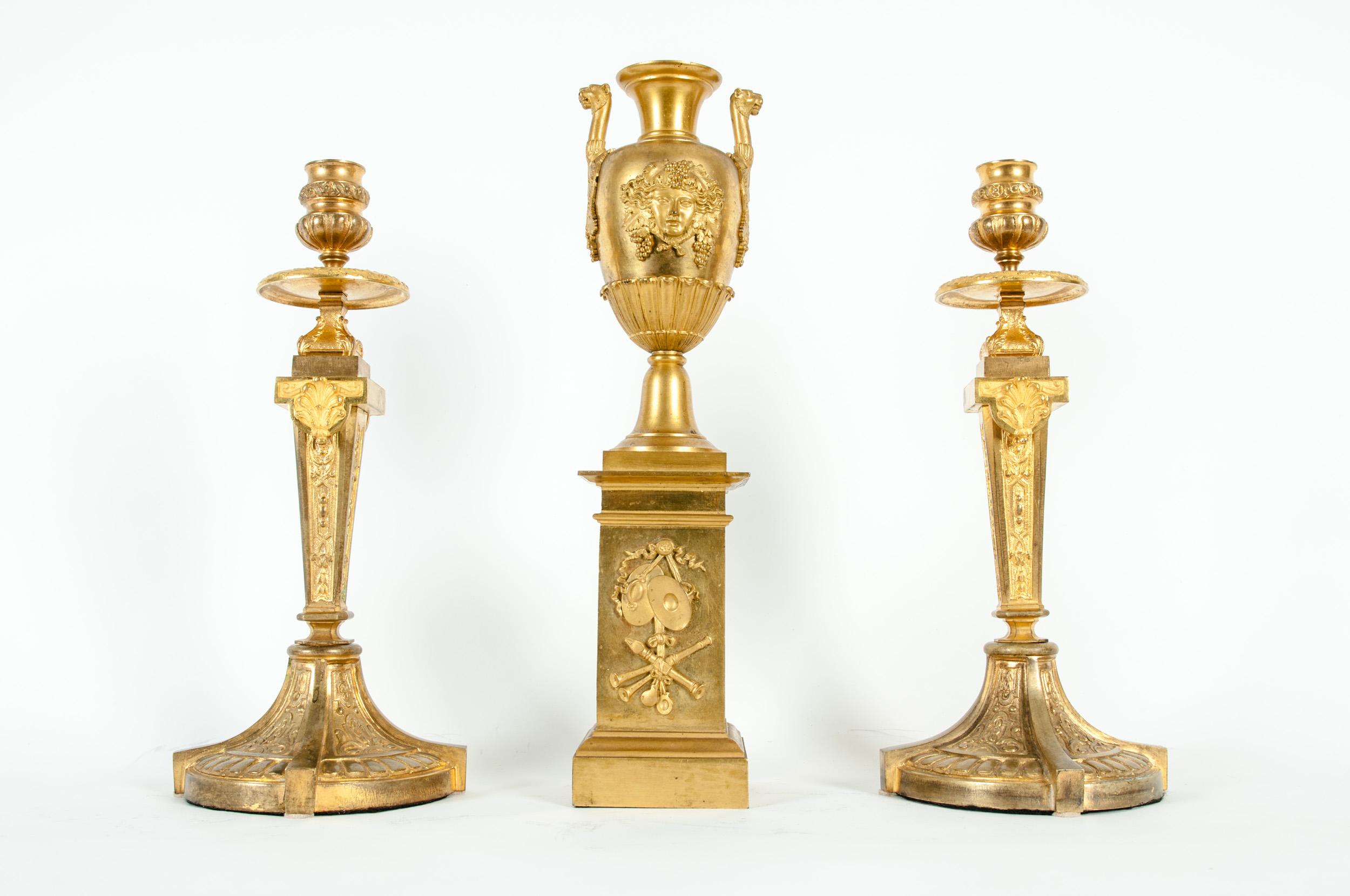 Mid-19th Century Gilt Bronze Three Piece Garniture Set 4