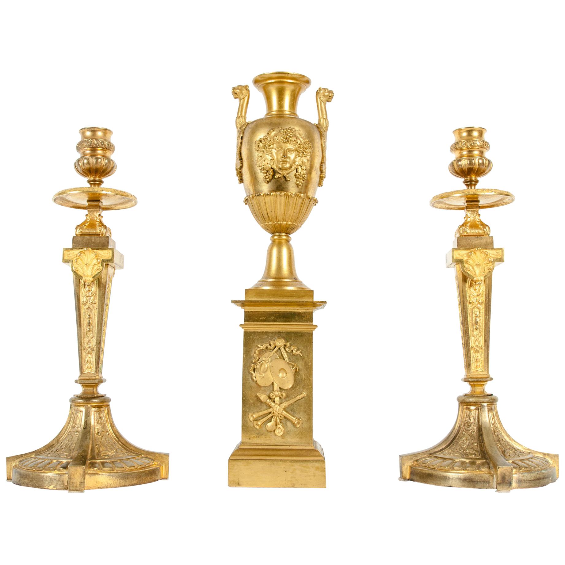 Mid-19th Century Gilt Bronze Three Piece Garniture Set