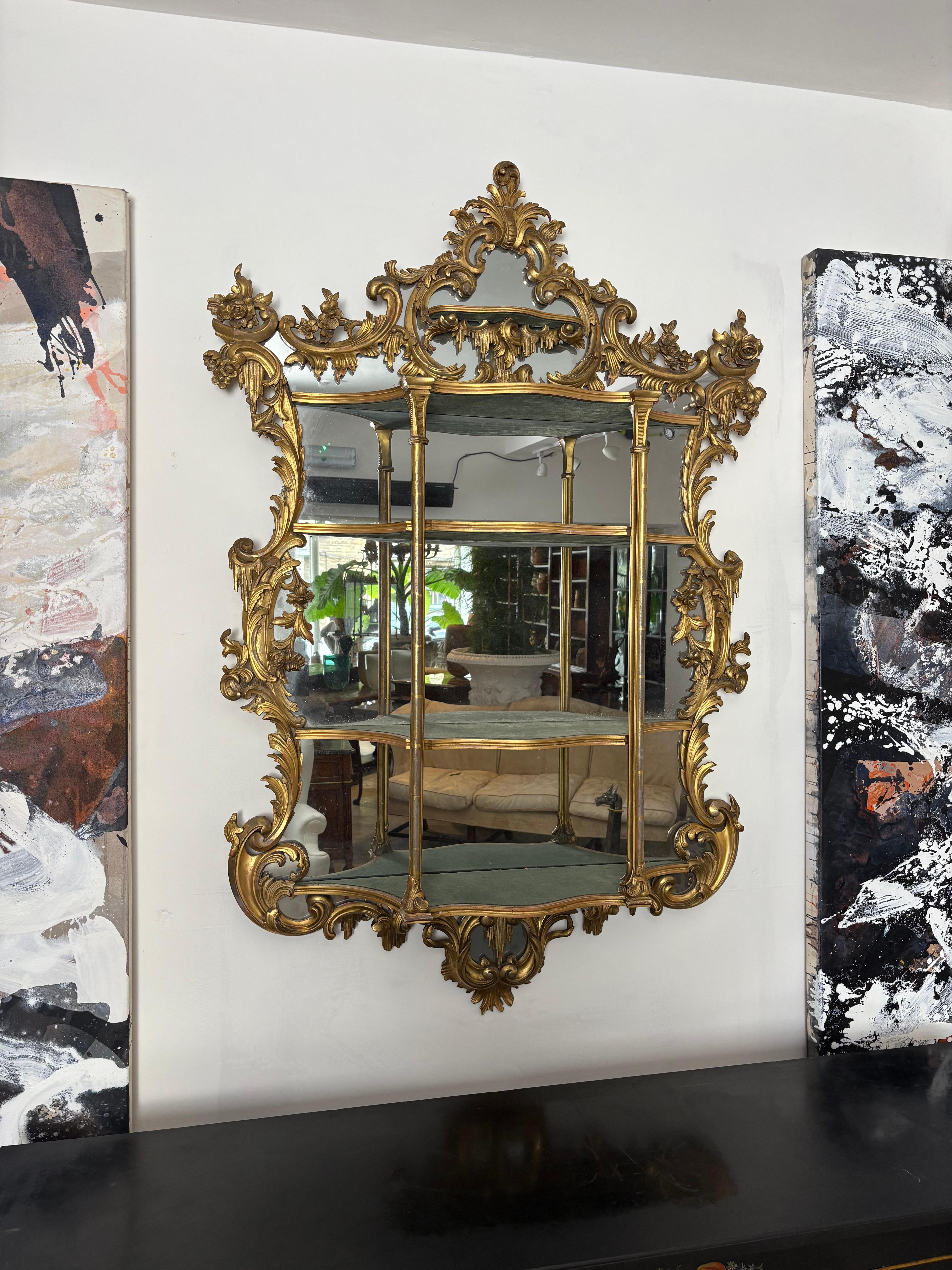 Mid 19th Century Giltwood Carved Wood Rococo Wall Mirror For Sale 7