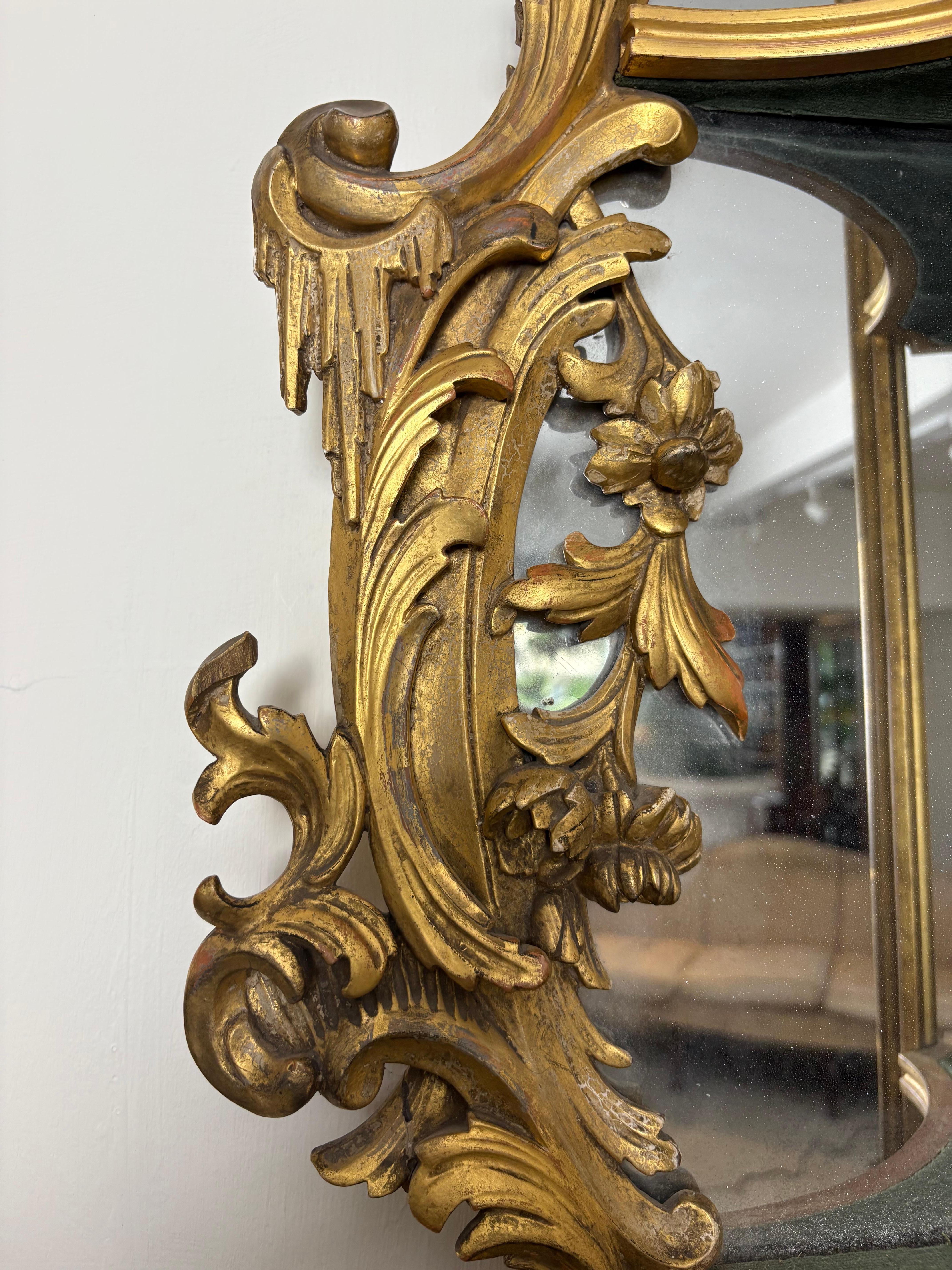 British Mid 19th Century Giltwood Carved Wood Rococo Wall Mirror For Sale