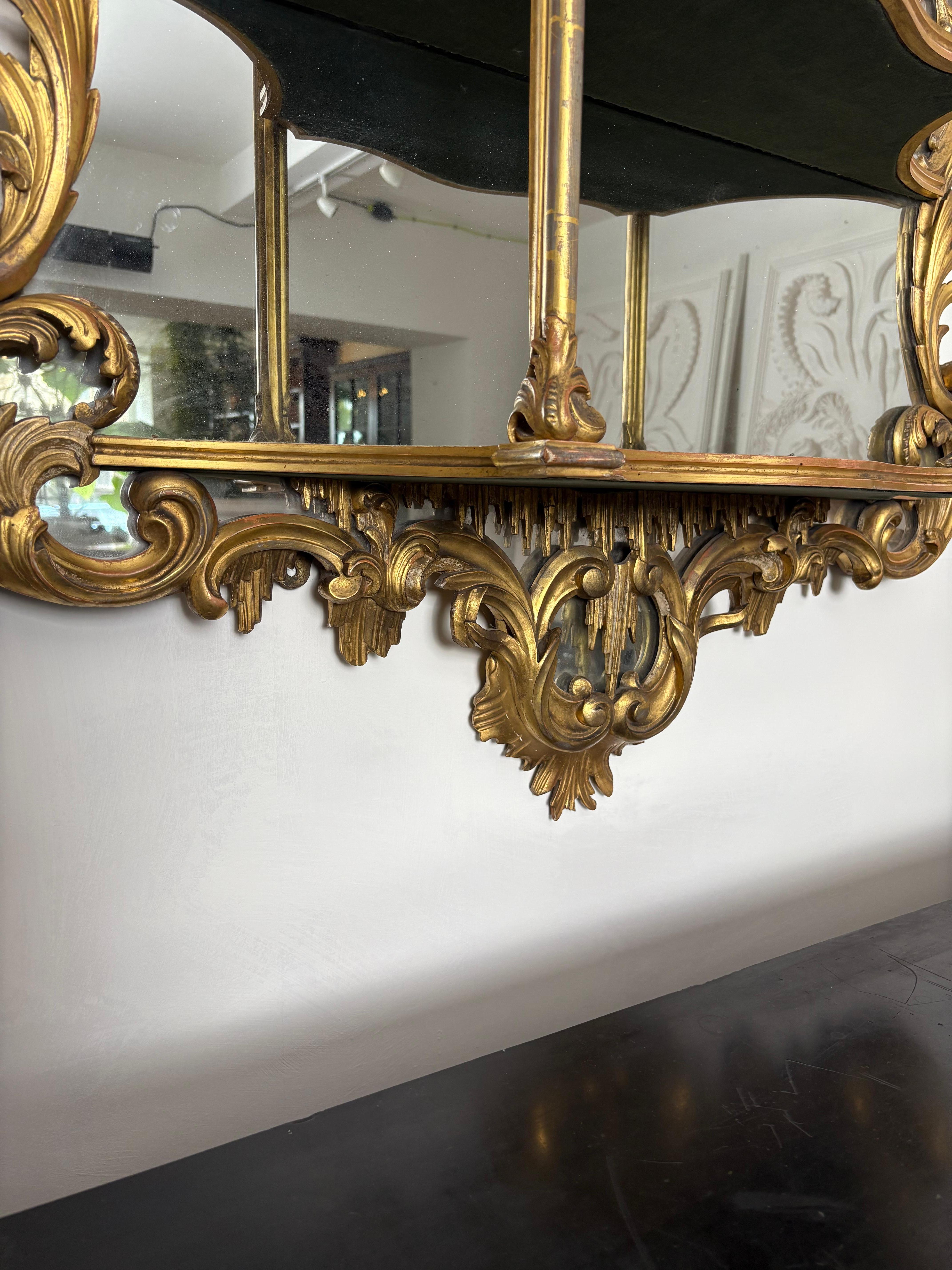 Mid 19th Century Giltwood Carved Wood Rococo Wall Mirror For Sale 1