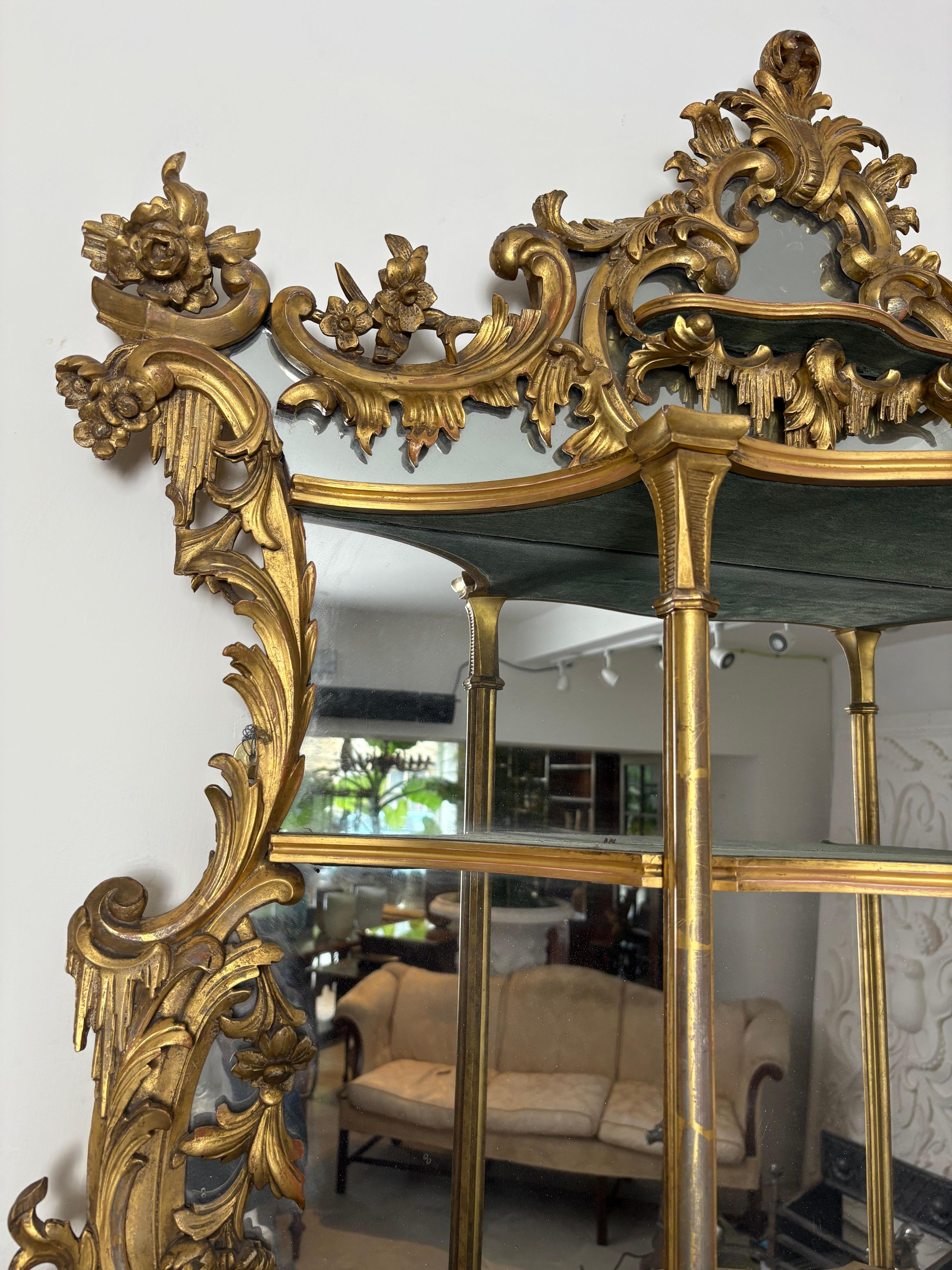 Mid 19th Century Giltwood Carved Wood Rococo Wall Mirror For Sale 2