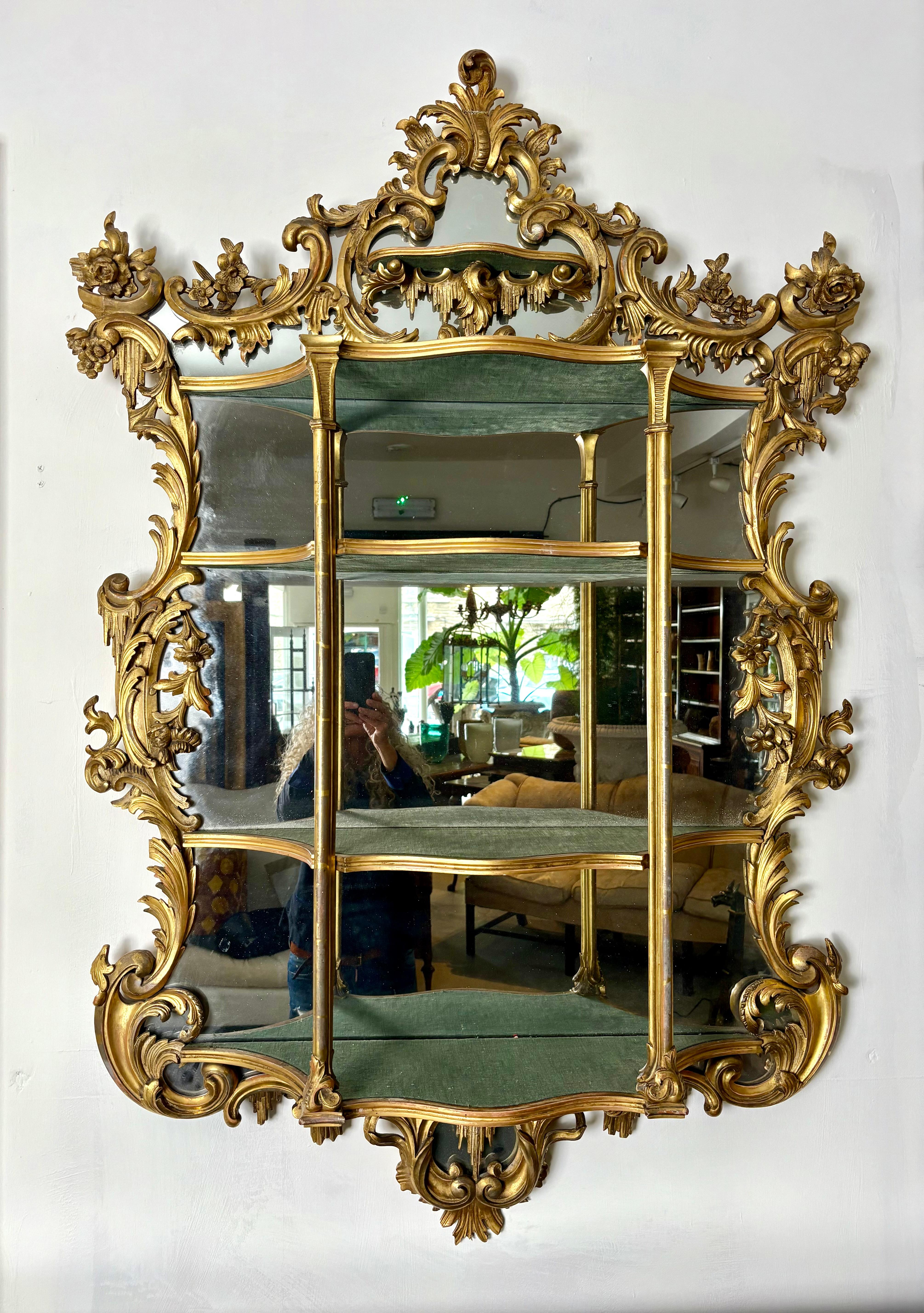 Mid 19th Century Giltwood Carved Wood Rococo Wall Mirror For Sale 3