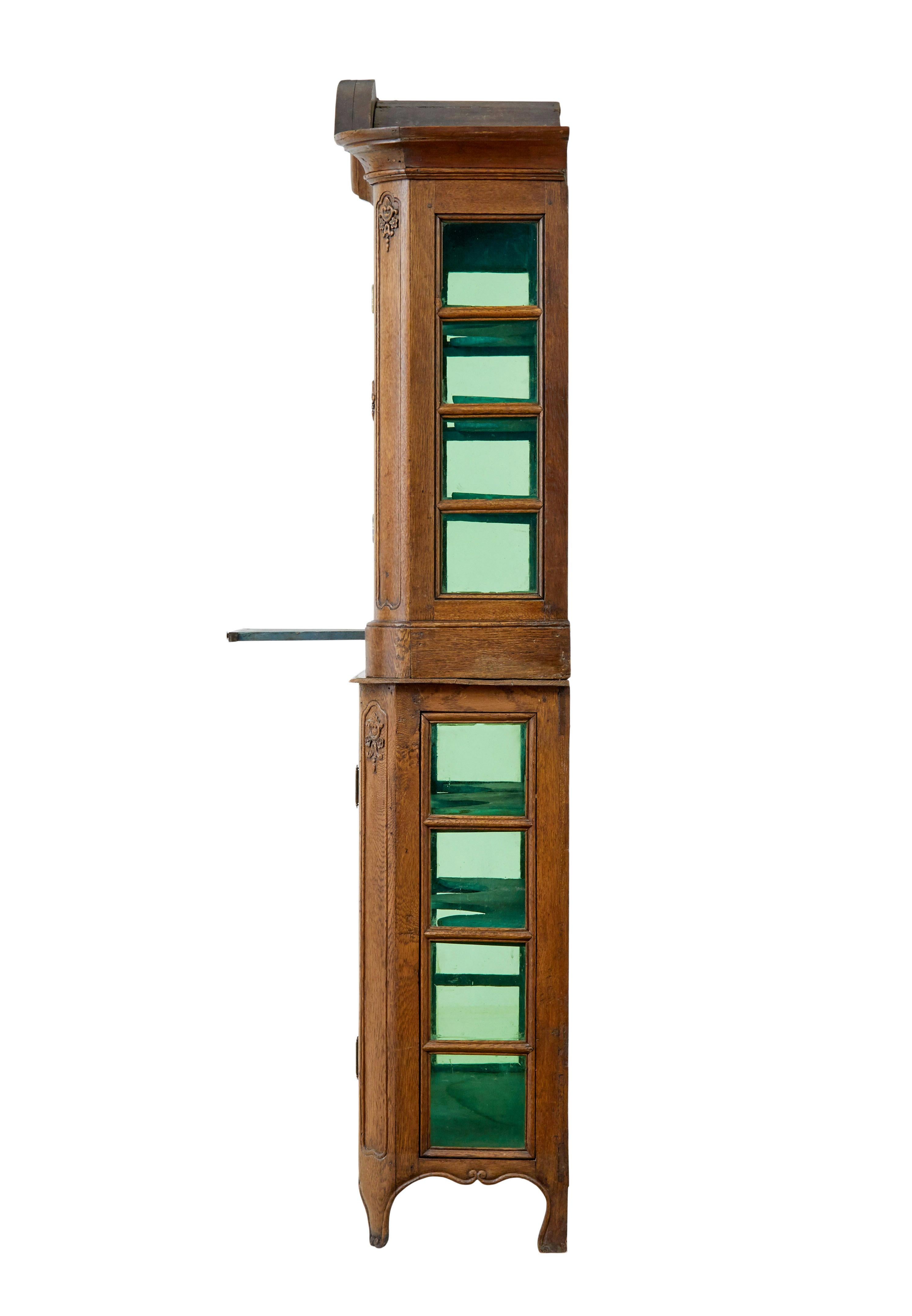 Belgian Mid 19th century glazed carved oak liège cabinet For Sale