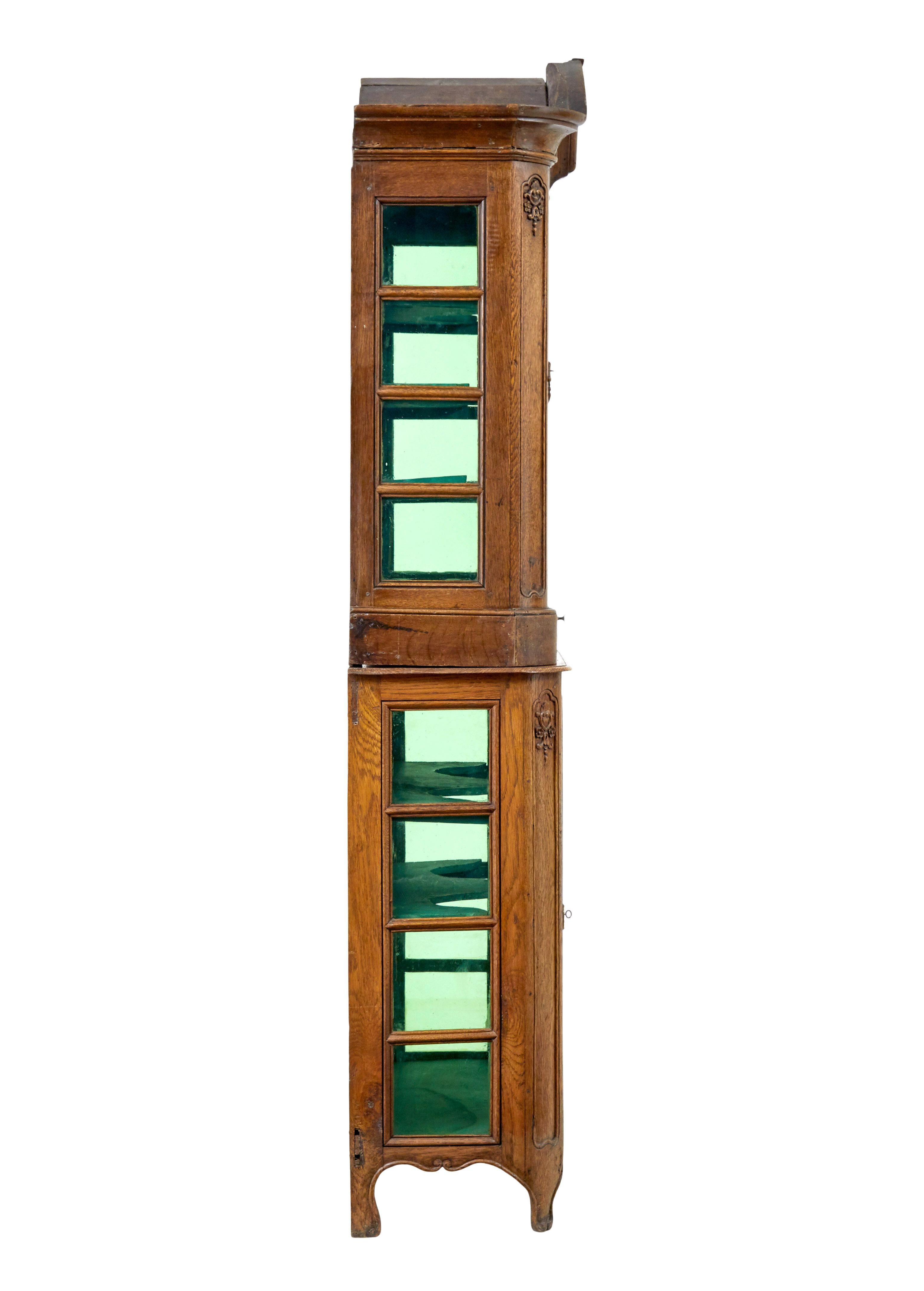 Mid 19th century glazed carved oak liège cabinet In Good Condition For Sale In Debenham, Suffolk