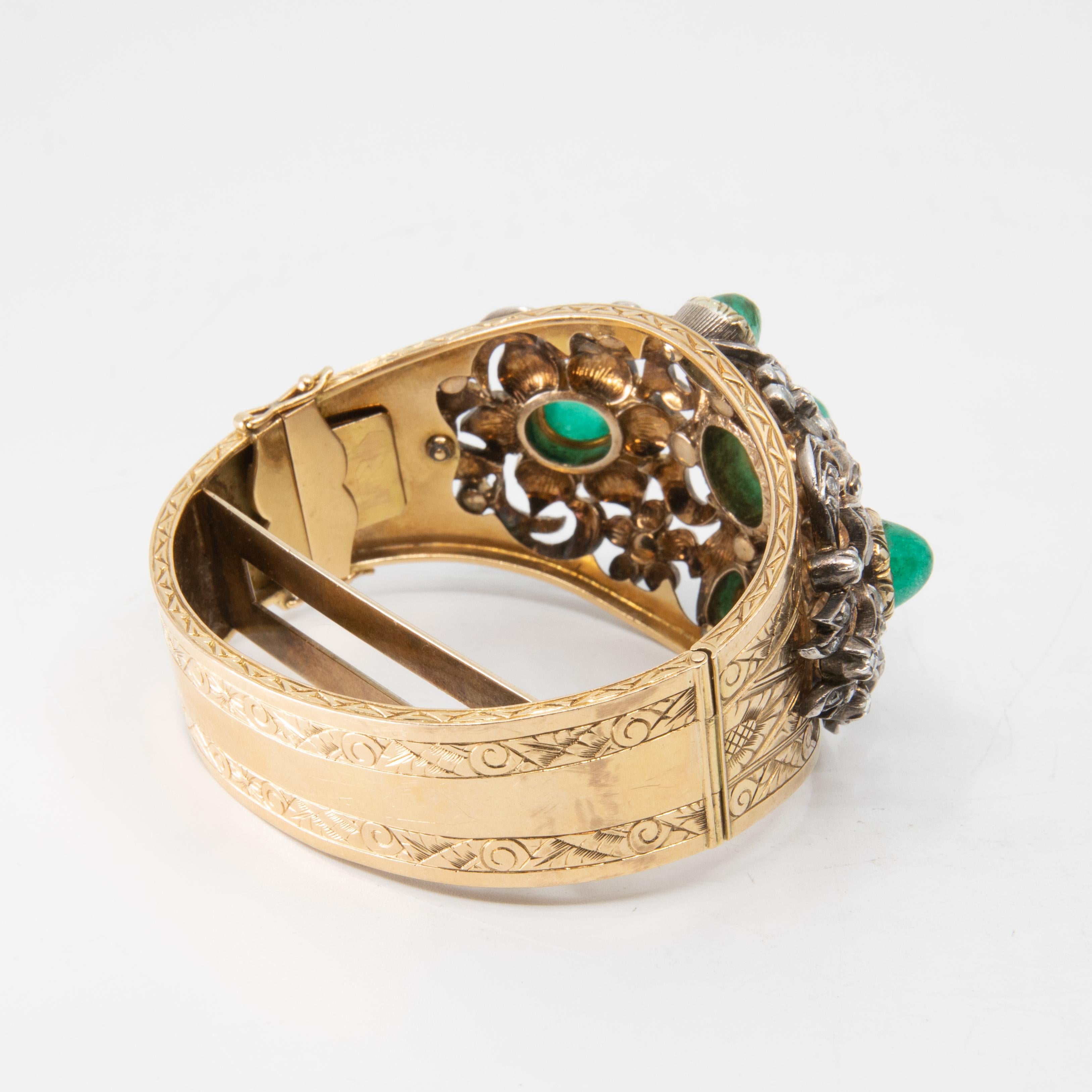 Mid-19th Century Gold, Emerald, and Diamond Bracelet In Good Condition In Kingston, NY