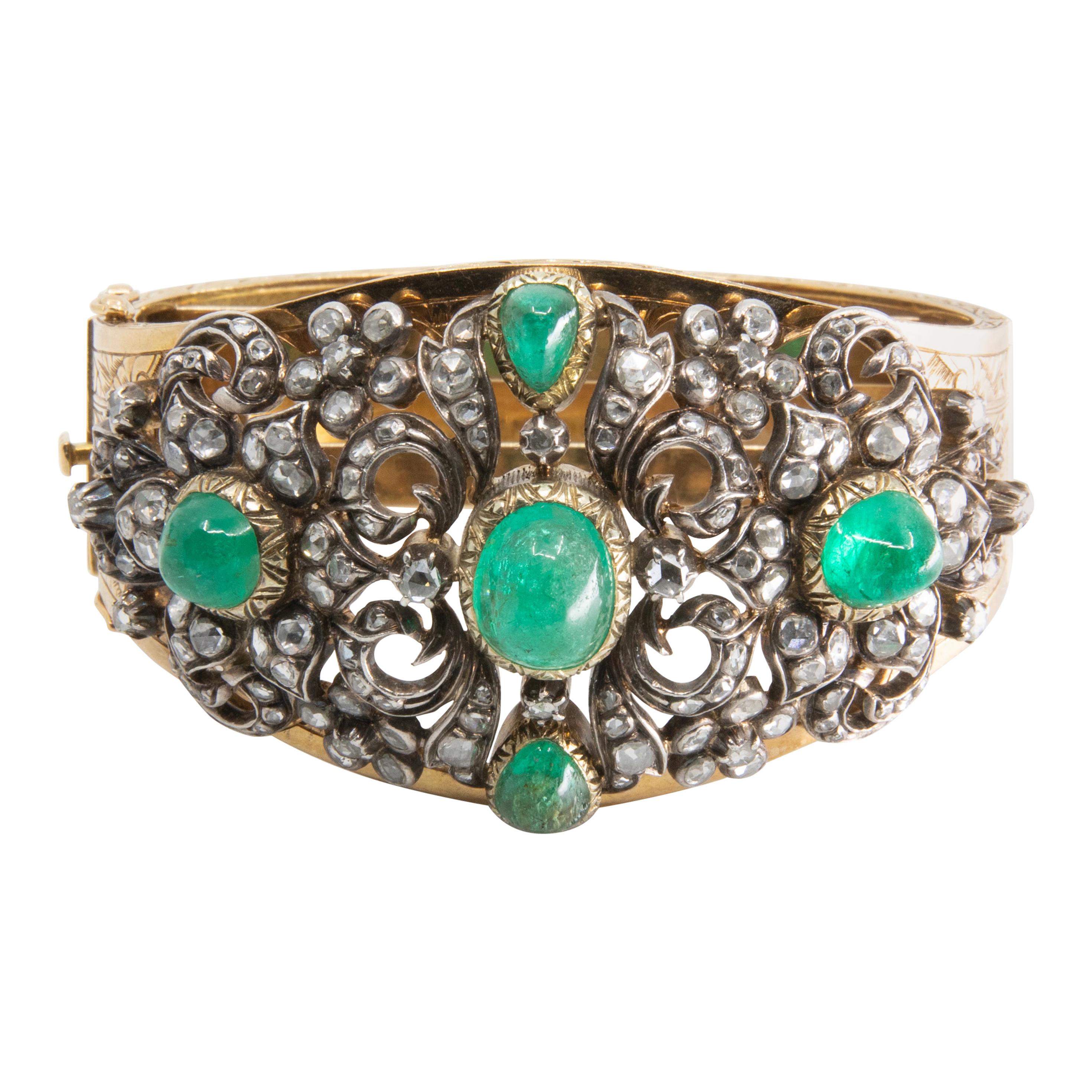 Mid-19th Century Gold, Emerald, and Diamond Bracelet