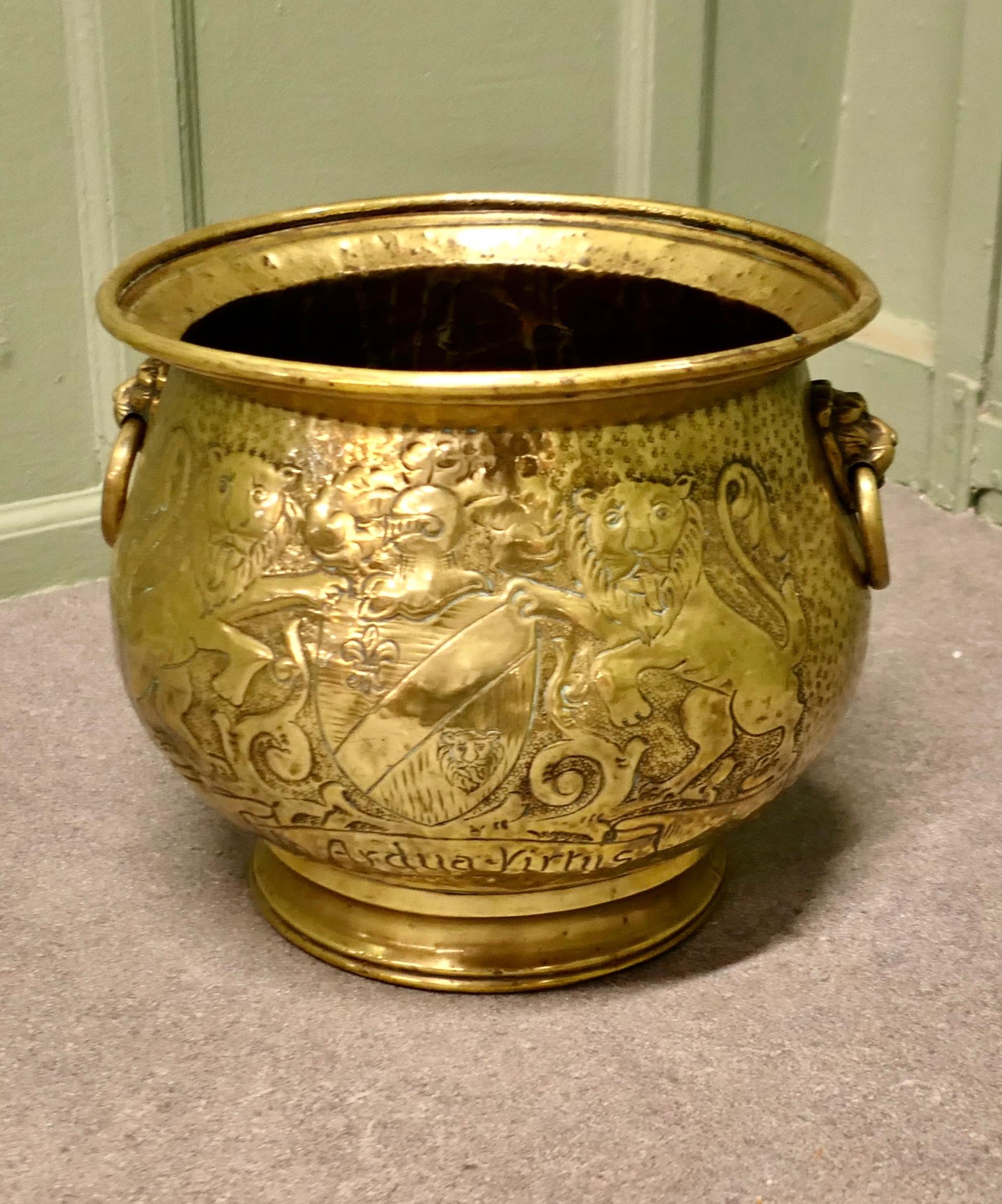 Mid 19th Century Gothic Brass Jardiniere with Shields This is a very old piece In Good Condition For Sale In Godshill, Isle of Wight