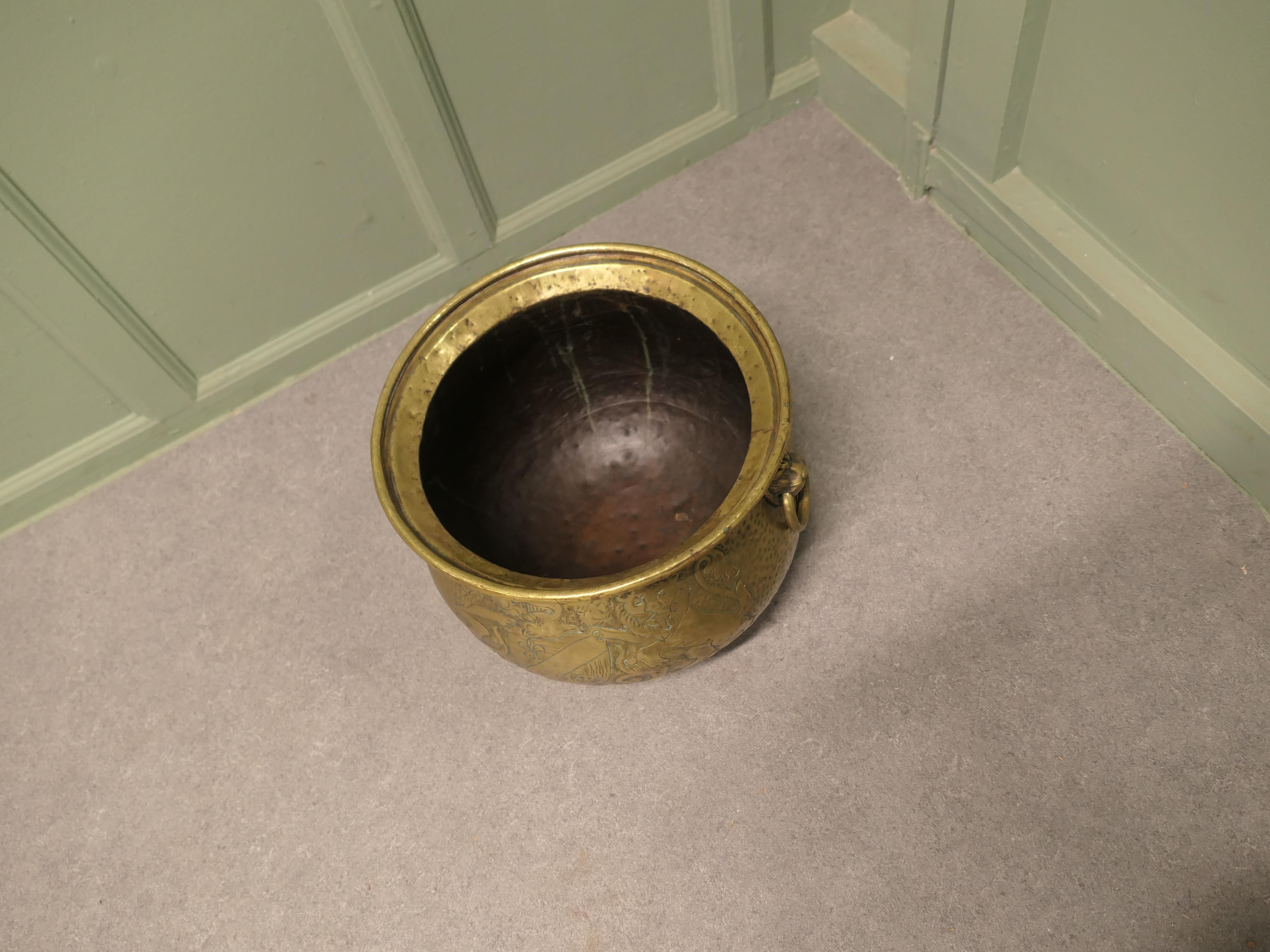 Late 19th Century Mid 19th Century Gothic Brass Jardiniere with Shields This is a very old piece For Sale