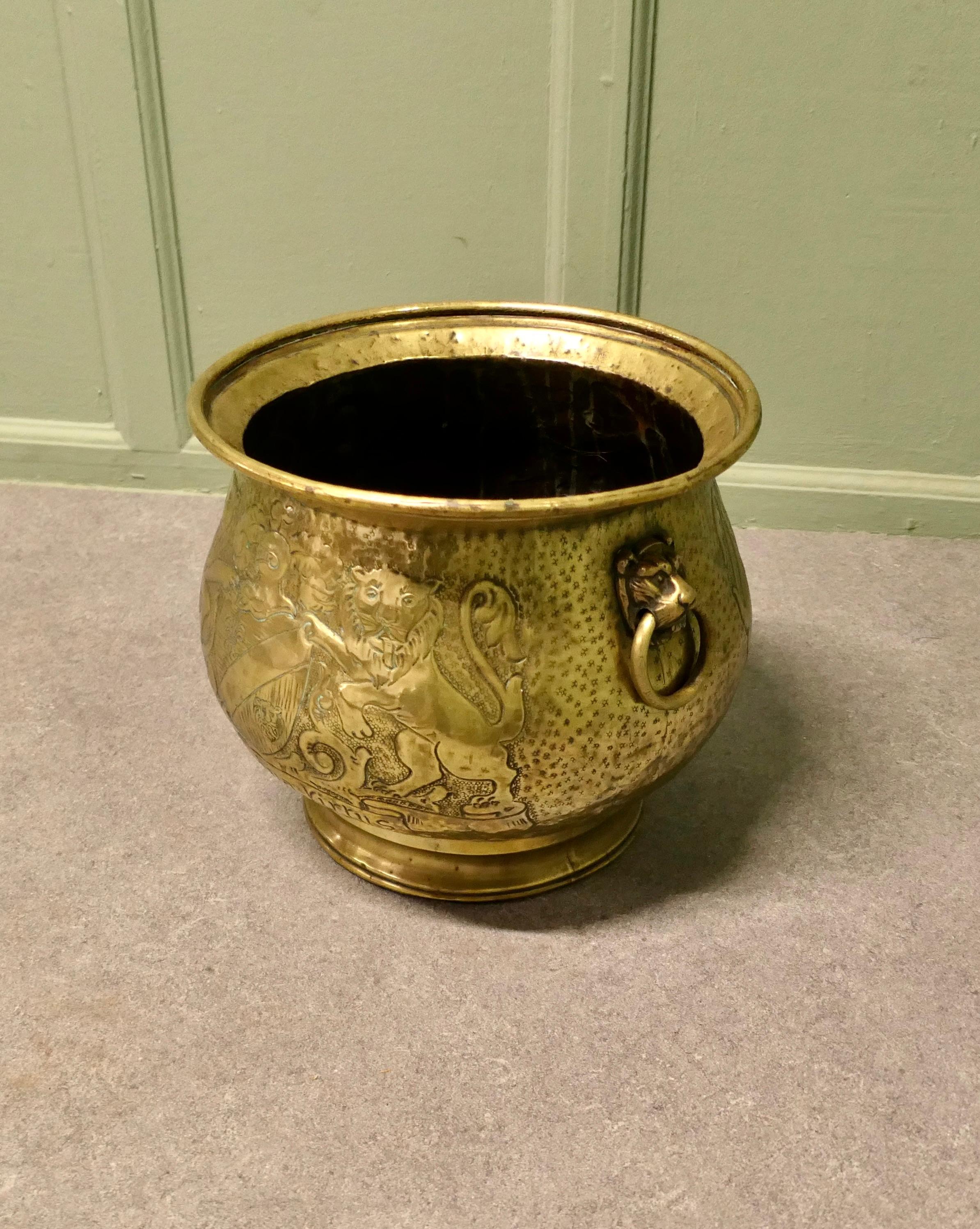 Mid 19th Century Gothic Brass Jardiniere with Shields This is a very old piece For Sale 1
