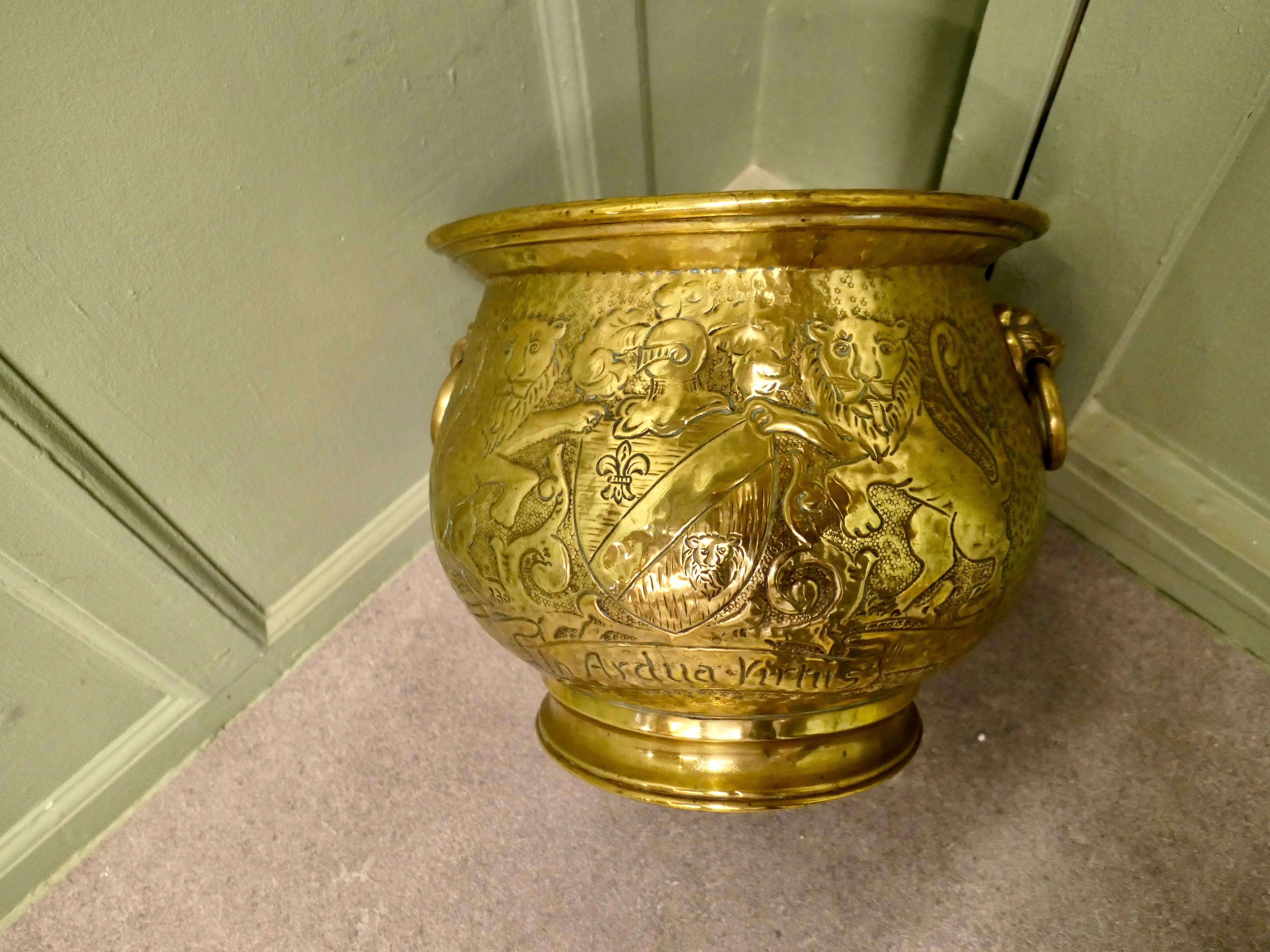 Mid 19th Century Gothic Brass Jardiniere with Shields This is a very old piece For Sale 2