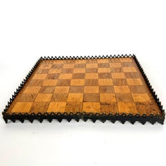 Mid-19th Century Gothic Revival, Elm and Birch Chessboard with Brass Gallery