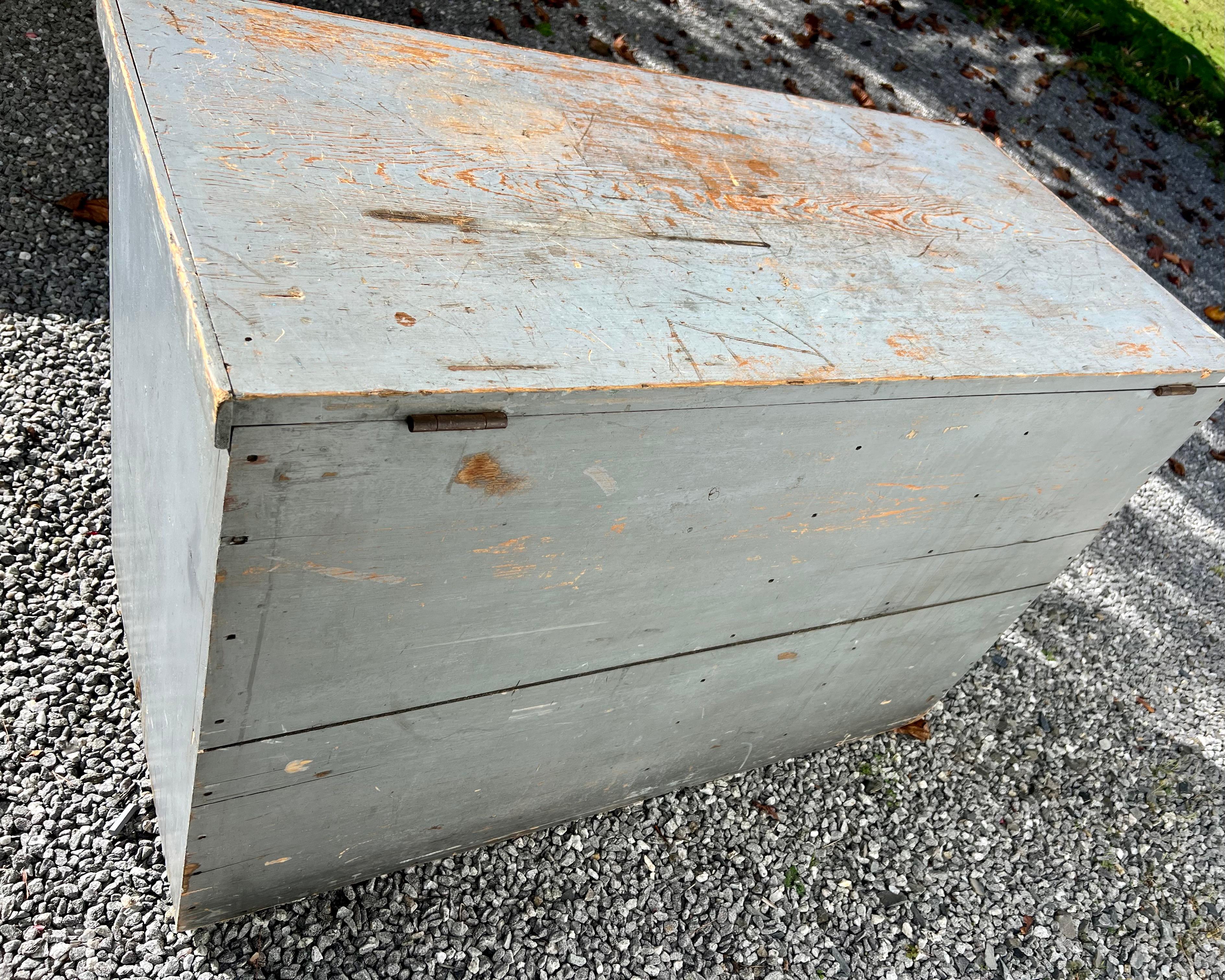 Mid-19th Century Gray Blue Painted Grain Storage Bin With 3 Drawers In Fair Condition In Wiscasset, ME