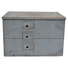 Antique Mid-19th Century Gray Blue Painted Grain Storage Bin With 3 Drawers