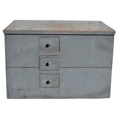 Mid-19th Century Gray Blue Painted Grain Storage Bin With 3 Drawers