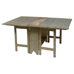 Used Mid 19th Century Gray Painted Swedish Drop Leaf Dining Table