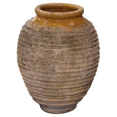 Mid-19th Century Greek Patinated Terracotta Olive Jar with Mustard Glazed Neck