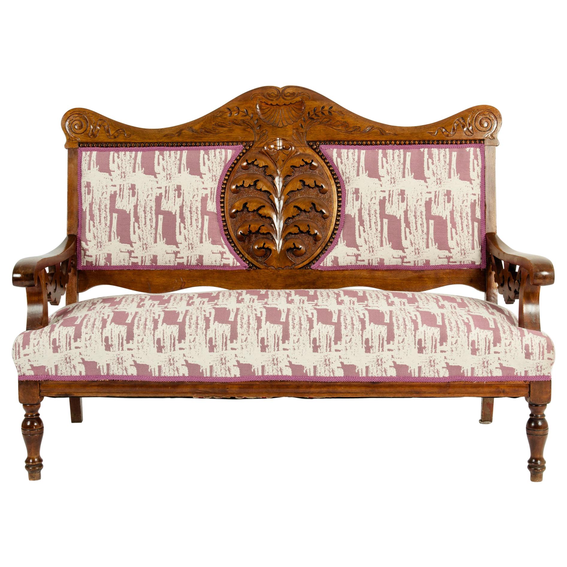 Mid-19th Century Hand Carved Mahogany Victorian Style Settee