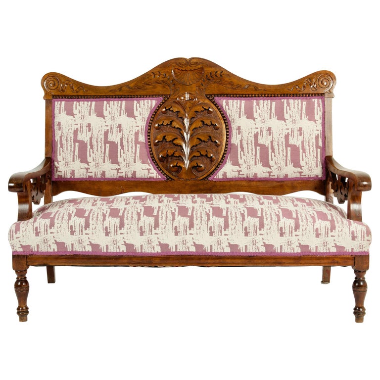 Mid19th Century Hand Carved Mahogany Victorian Style Settee For Sale