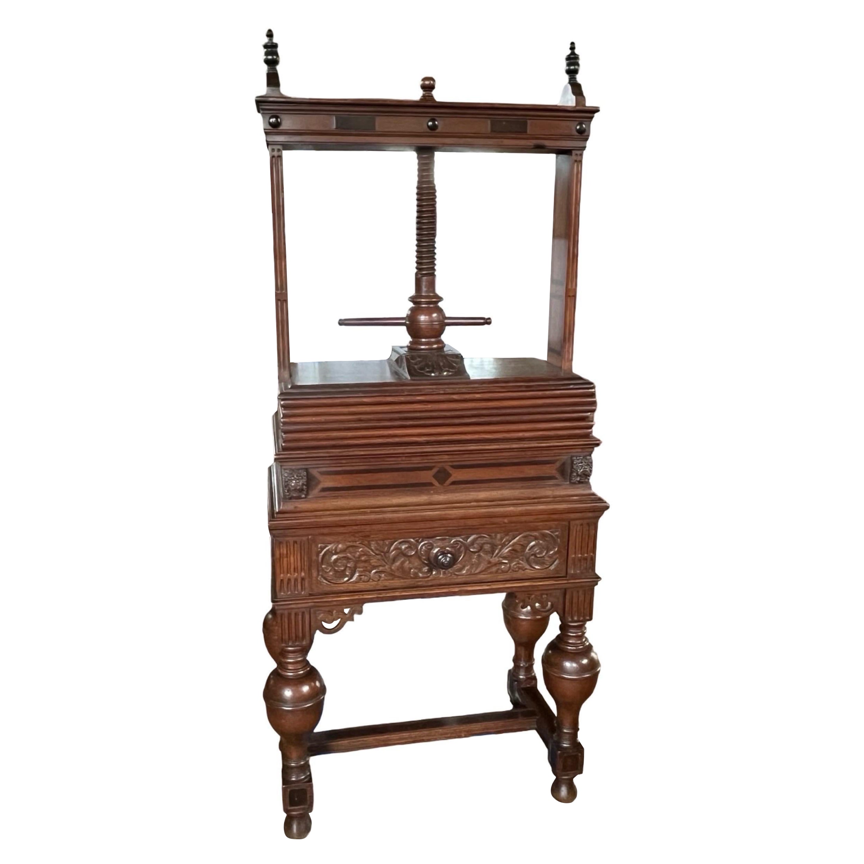Mid-19th Century Hand-Carved Oak Book Press, 74cm Wide For Sale