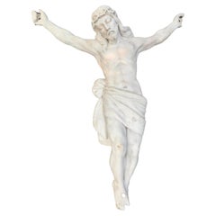 Mid 19th Century Hand Chiseled  Marble Jesus On The Cross Italy