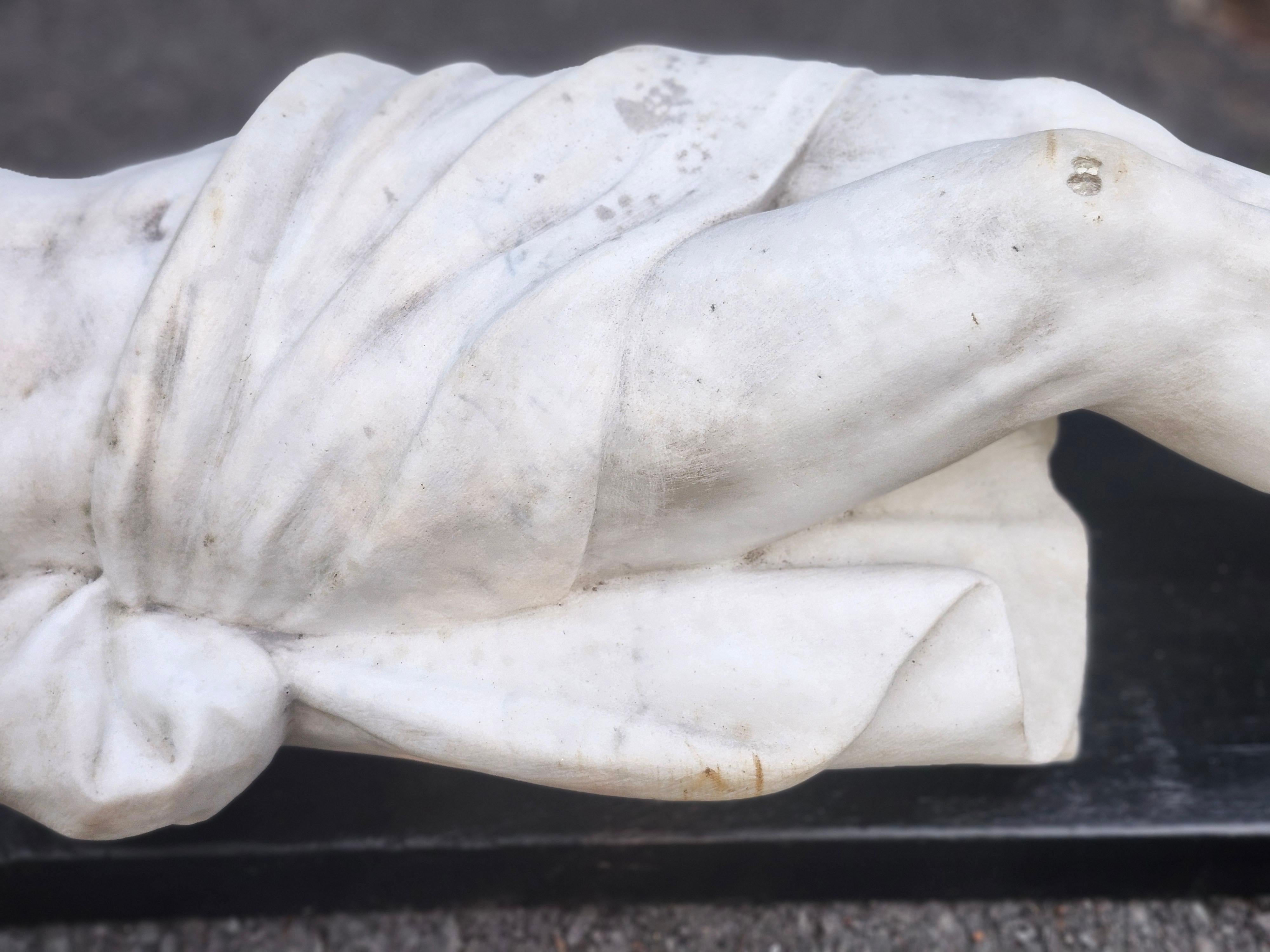 Other Mid 19th Century Hand Chiseled  Marble Jesus On The Cross Italy For Sale