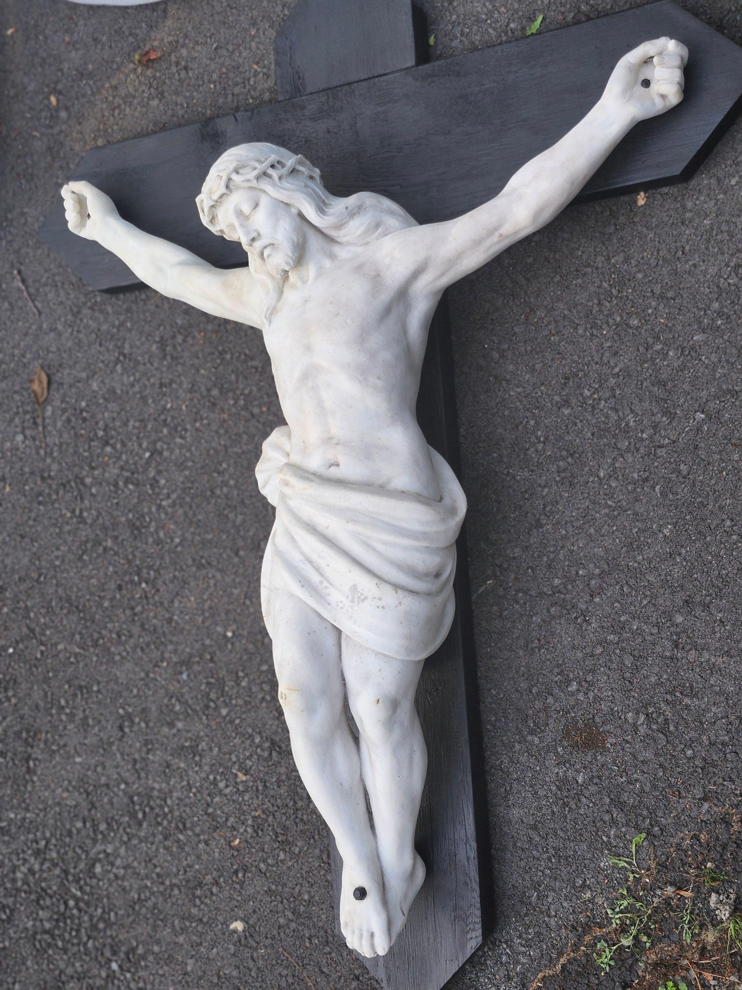 Mid 19th Century Hand Chiseled  Marble Jesus On The Cross Italy In Good Condition For Sale In Port Jervis, NY