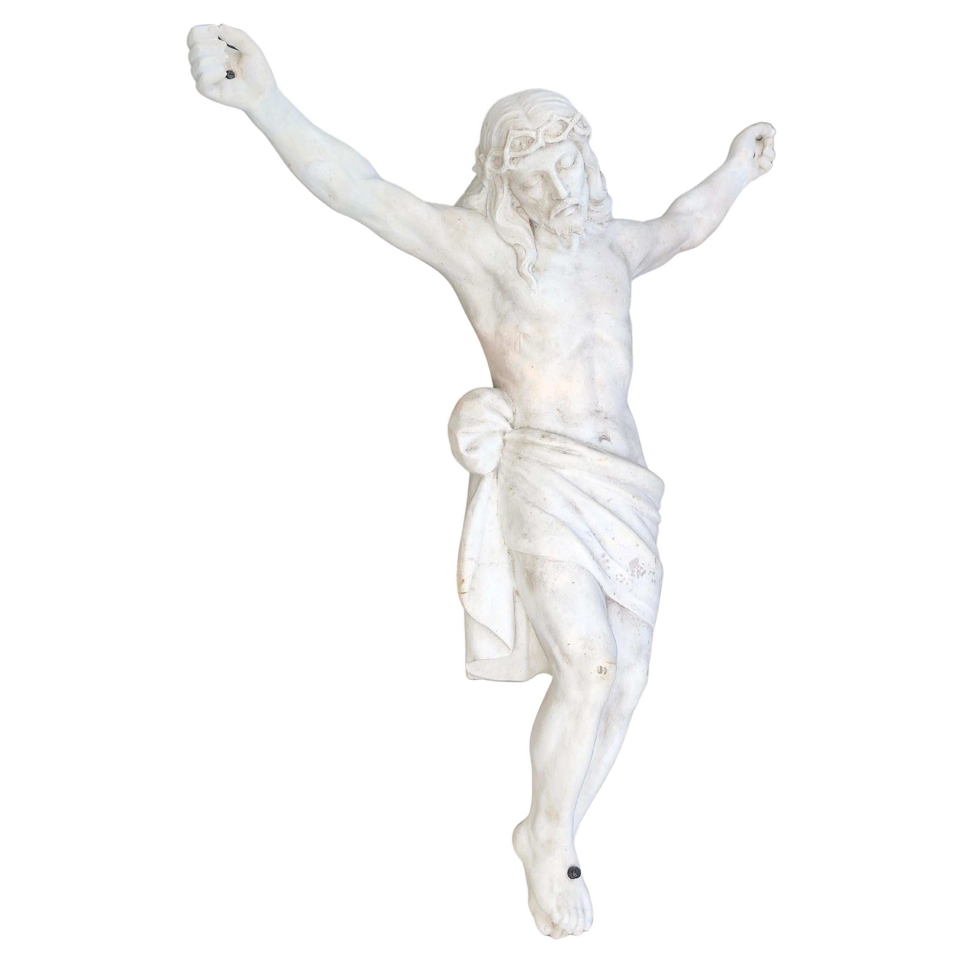 Mid 19th Century Hand Chiseled  Marble Jesus On The Cross Italy For Sale