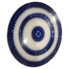 Mid 19th Century Hand Crafted Flow Blue Ironstone set 6 Deep Lunch Plates Nankin