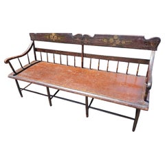 Mid 19th Century Hand Crafted & Painted Pennsylvania Sheraton Plank Seat Bench