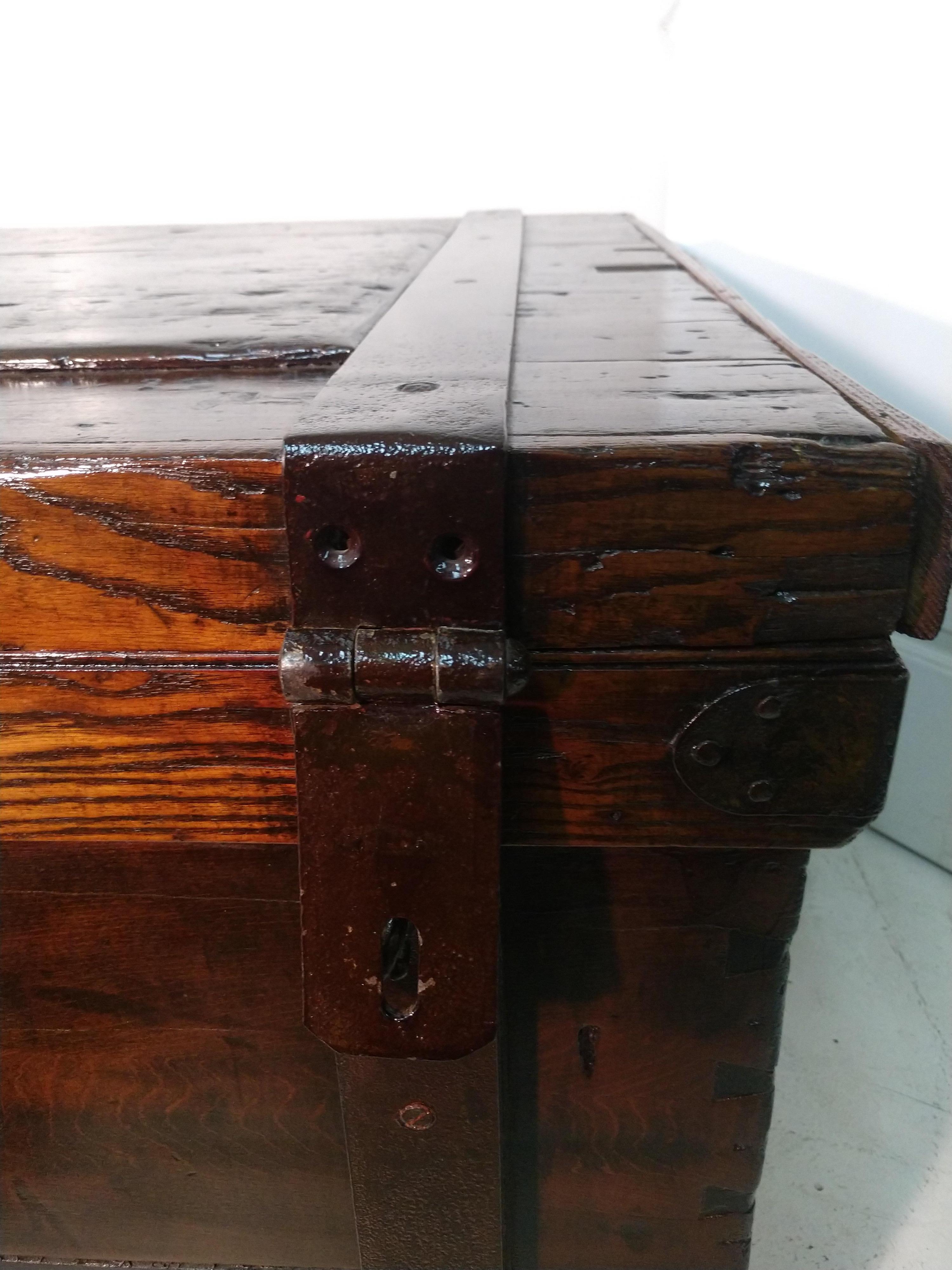 Mid-19th Century Handcrafted Wood & Iron Steamer Trunk 5