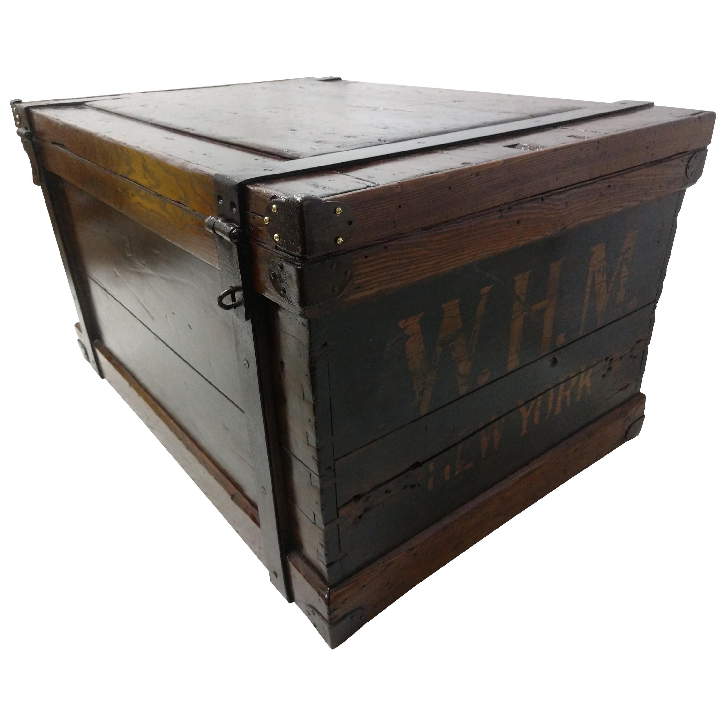 Mid-19th Century Handcrafted Wood & Iron Steamer Trunk