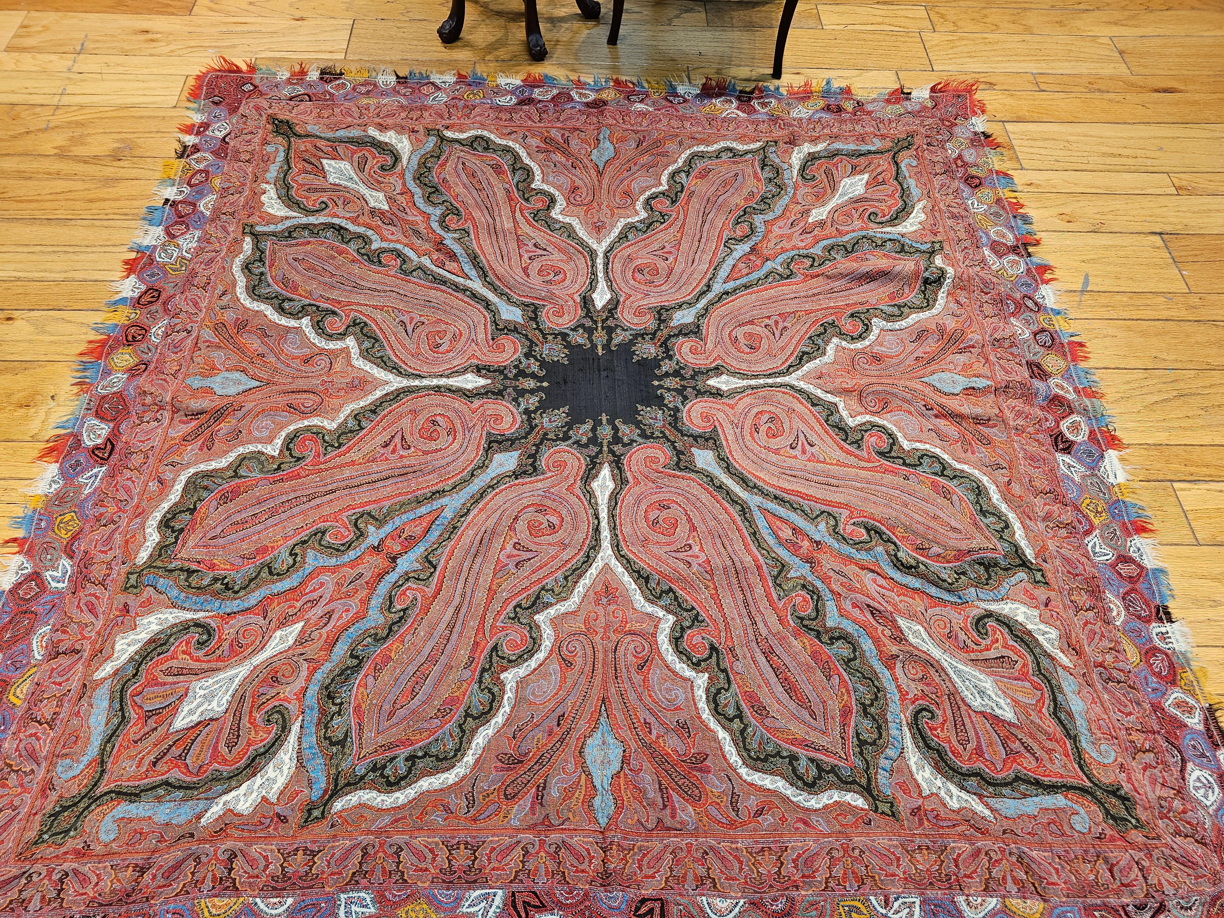 Mid 19th Century Hand Embroidered “Kashmiri Pieced Shawl” in “Butterfly” Pattern For Sale 10